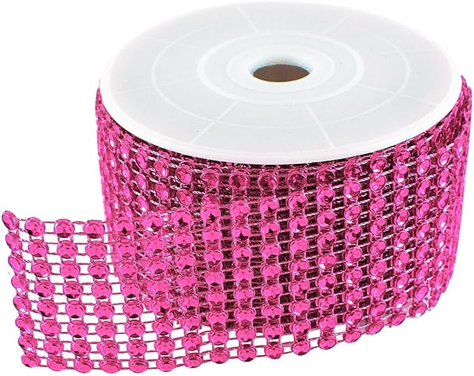 1.5" x 10 Yards Fuchsia Diamond Mesh Ribbon 5 Rolls of Rhinestone Bling Ribbon