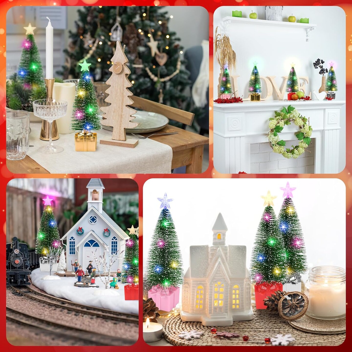 Mini Christmas Tree with Lights, 4 Pack Tabletop Christmas Tree with LED Lights