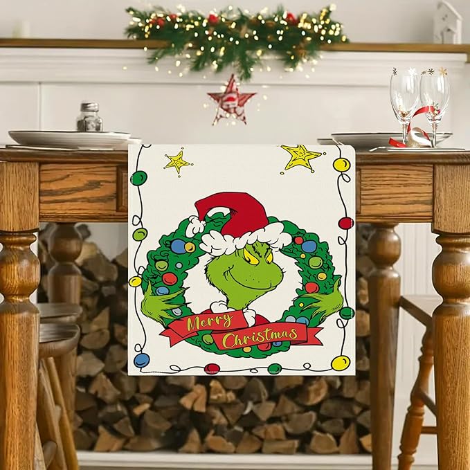 Merry Christmas Table Runner 72 Inches Long, Farmhouse Burlap Table Runner for Christmas Table Decor, Winter Holiday Table Runner 12x72 Inch