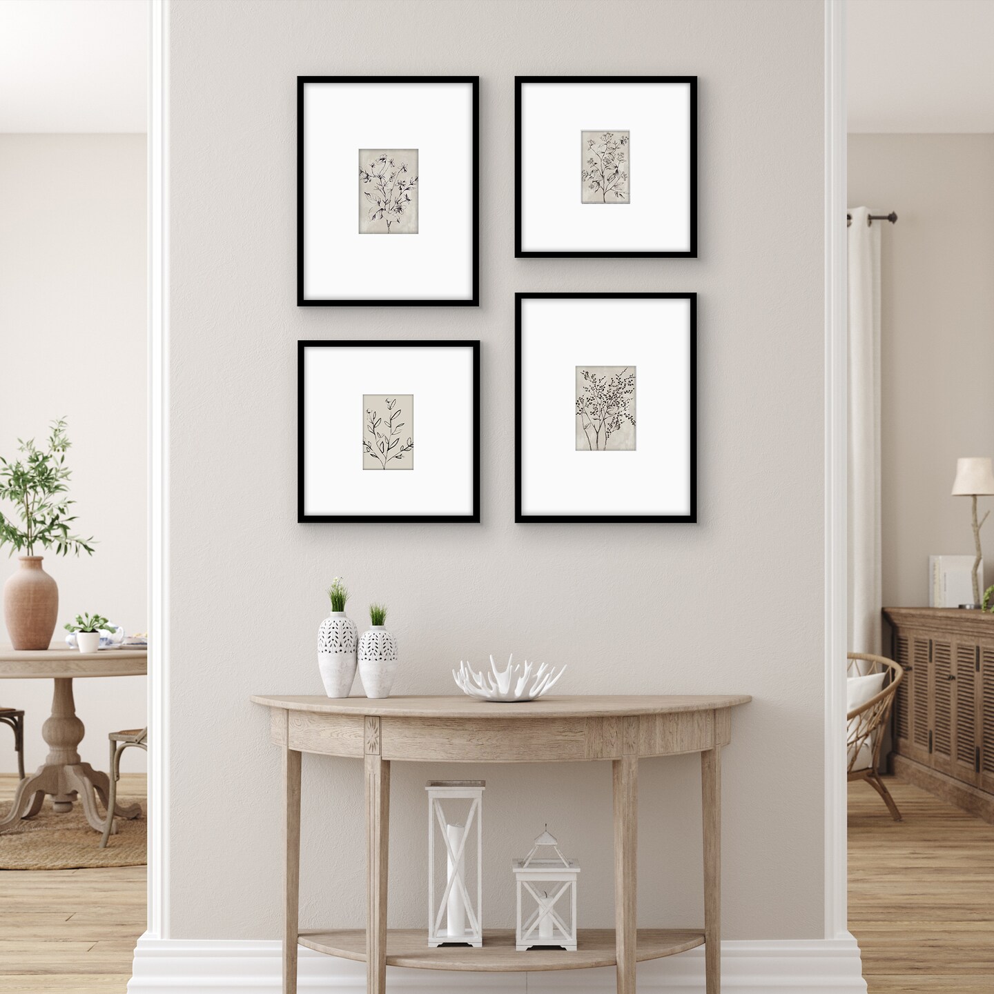 Americanflat Set of 4 Picture Frames - Gallery Wall Frame Set with Two 14x14 Frames with 4x6 Mats and Two 14x18 Frames with 5x7 Mats - Black