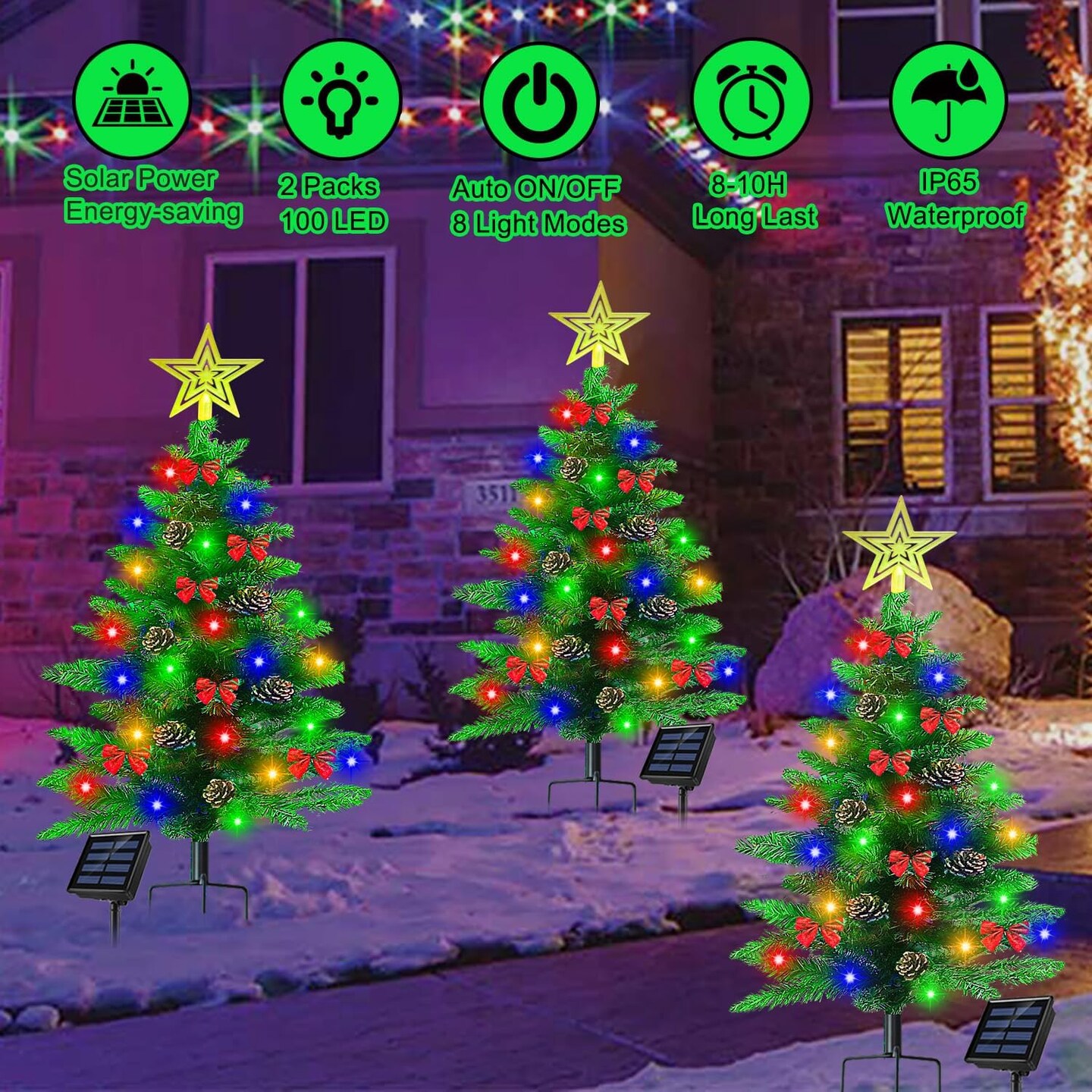 Upgraded 3.6Ft Solar Christmas Tree Pathway Lights, 2 Pack 100 LED Xmas Tree with 50 Pcs Christmas Ornaments, Prelit Christmas Tree Yard Stake Lights for Christmas Decorations Outdoor Yard Porch