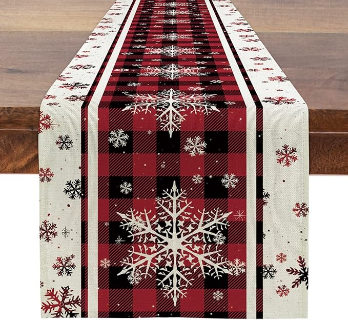 Runner 13 x 72 Inch, Winter Snow Theme Coffee Christmas Table Runner for Dining, Holiday Christmas Decorations Indoor Home Table Decor