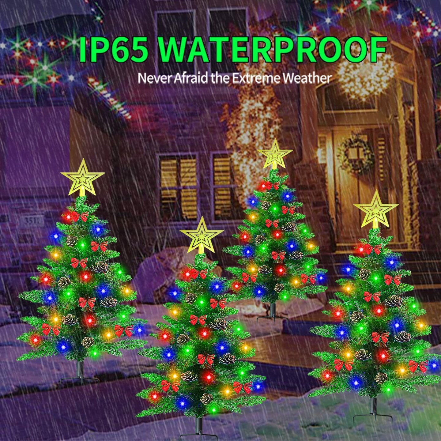 Upgraded 3.6Ft Solar Christmas Tree Pathway Lights, 2 Pack 100 LED Xmas Tree with 50 Pcs Christmas Ornaments, Prelit Christmas Tree Yard Stake Lights for Christmas Decorations Outdoor Yard Porch