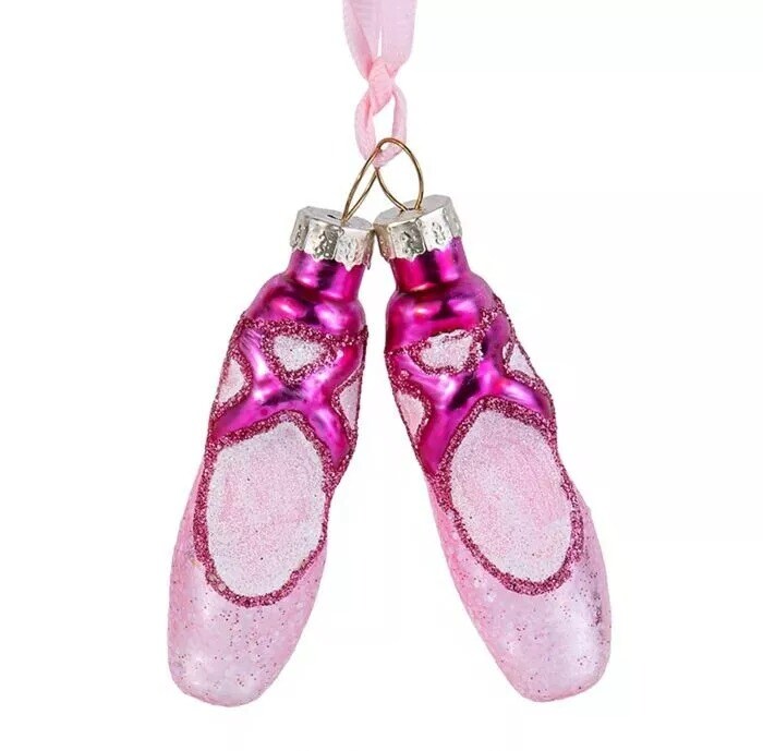3&#x22; Pink Ballet Slippers Glass Ornaments, Pointe Shoes Christmas Ornament Decor
