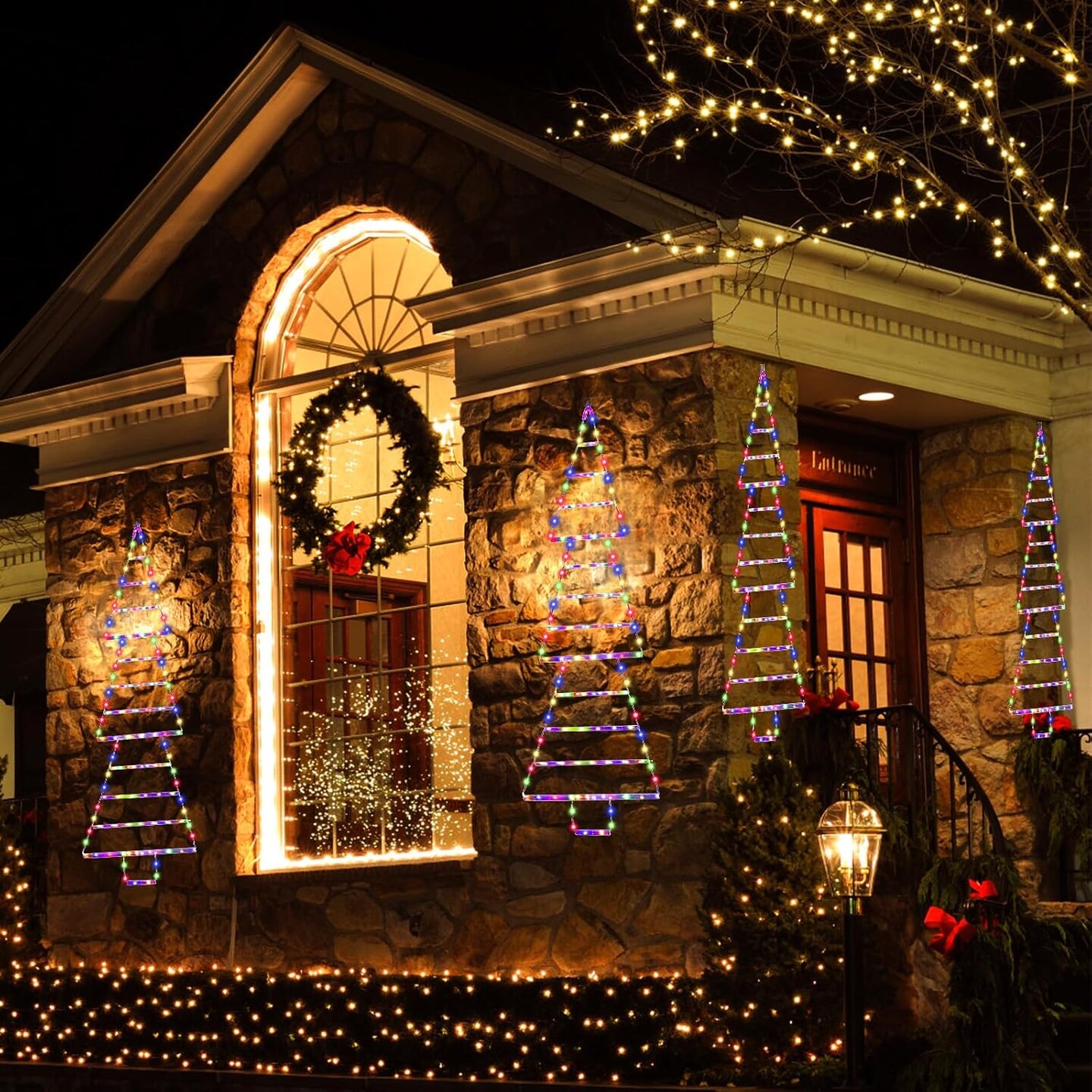 LED Christmas Light 4.3ft Christmas Decorative Ladder Tree Lights,165 LED Outdoor Christmas Decorations Lights for Home,Wall,Window,Xmas Tree Decor (Multicolor)