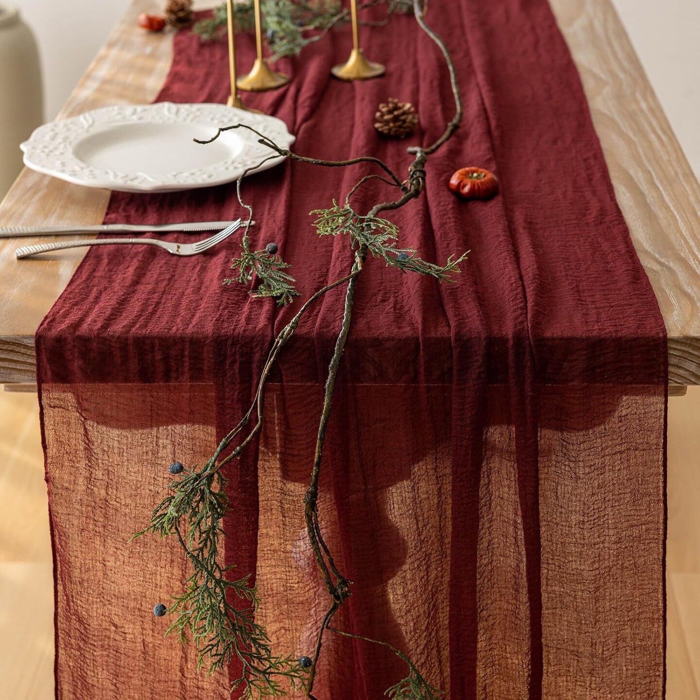 Christmas Burgundy Cheesecloth Table Runner Gauze 120 Inch 10 FT Rustic Boho Cheese Cloth Runner