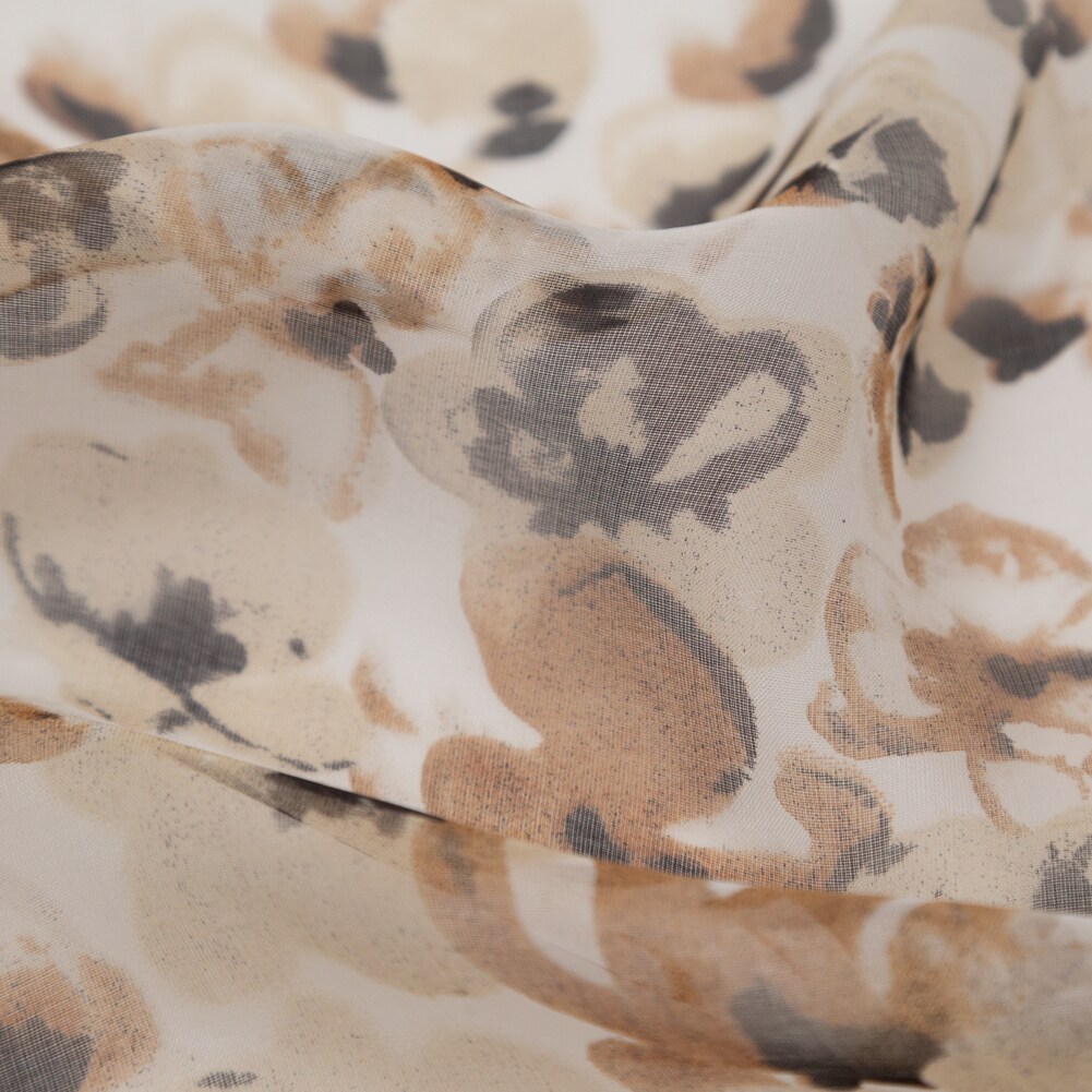 1 Yard Silk Chiffon Fabric Candied Ginger, Chateau Gray and Golden Brown Abstract Animal Deadstock 51 inch Width