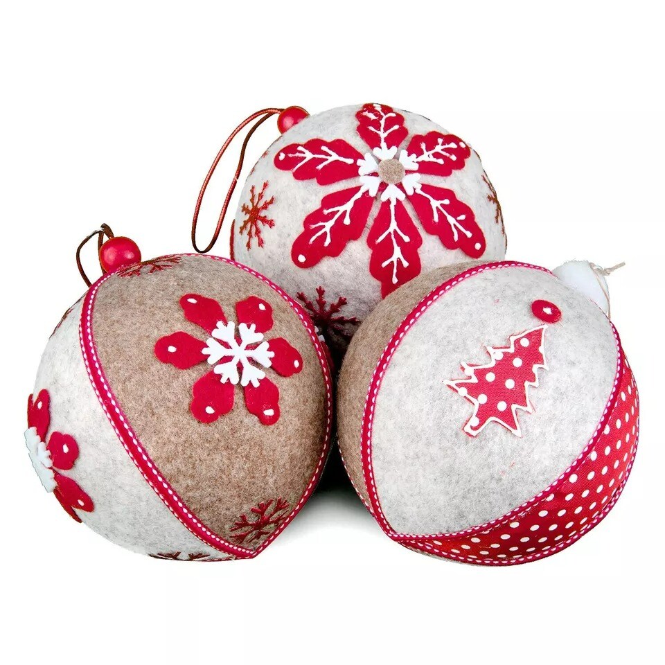 Red Felt Christmas Tree Ornament, Holiday Bauble Handmade