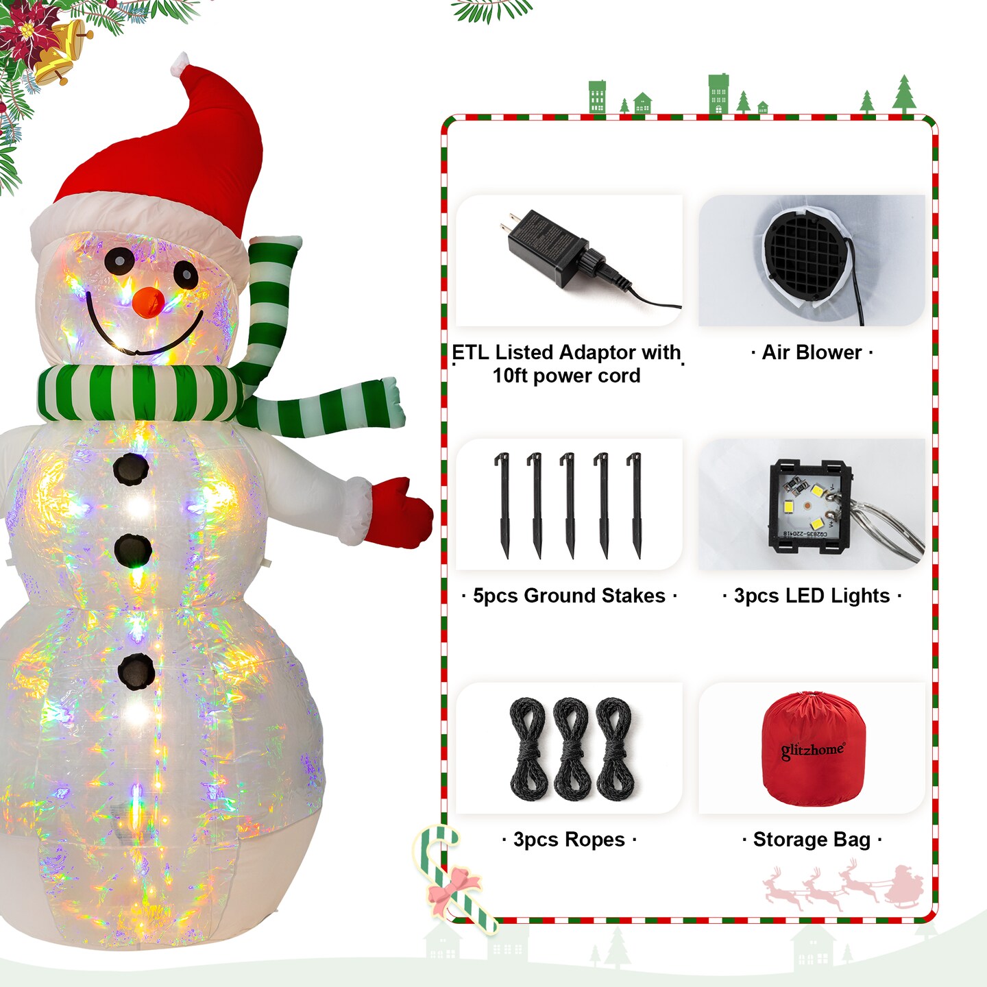 Set of 2 8FT Lighted Inflatable Icy Snowman Decor