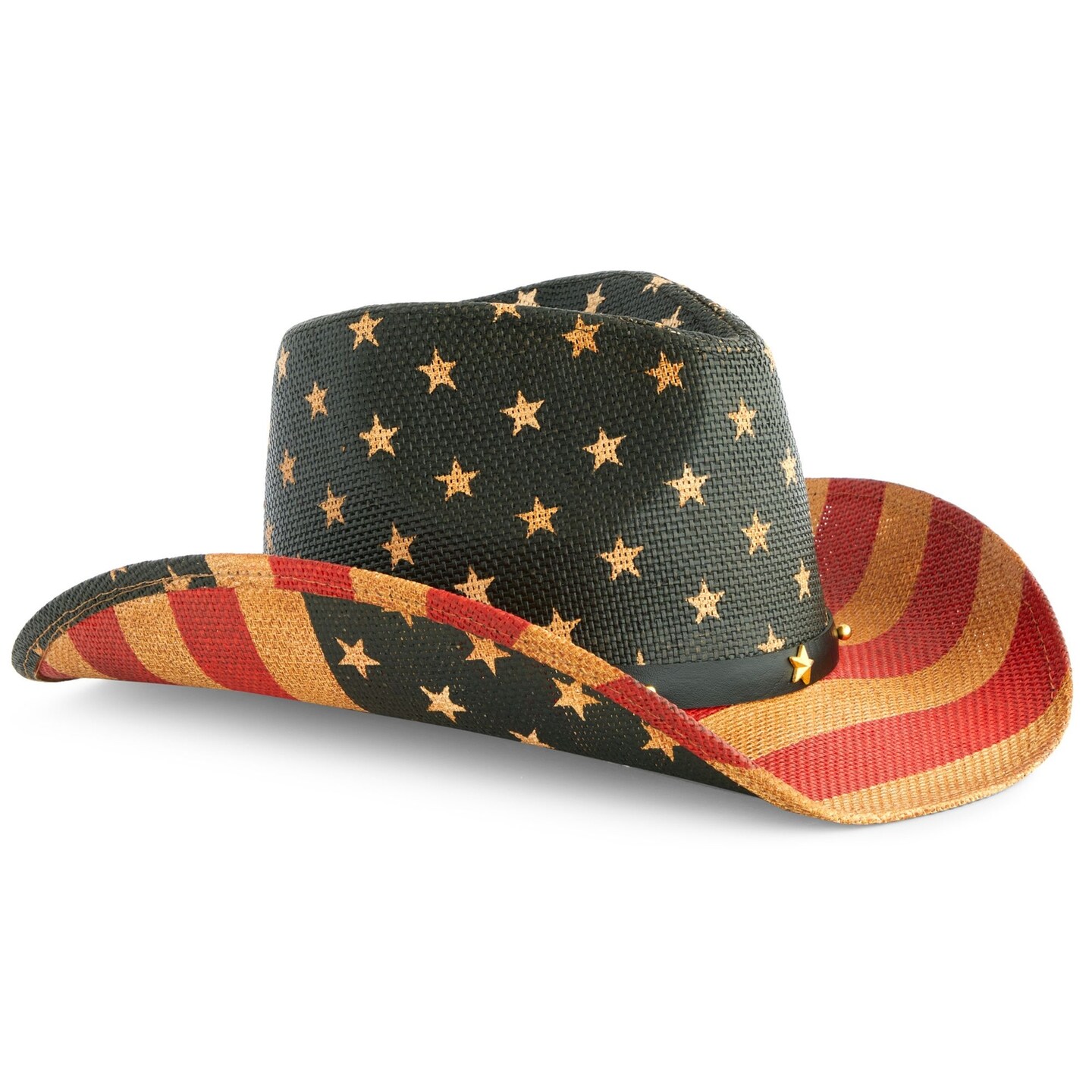 USA Straw American Flag Cowboy Hat for Men, Women, Looks Vintage Cowgirl Hat for Costume Party (Adult Size)