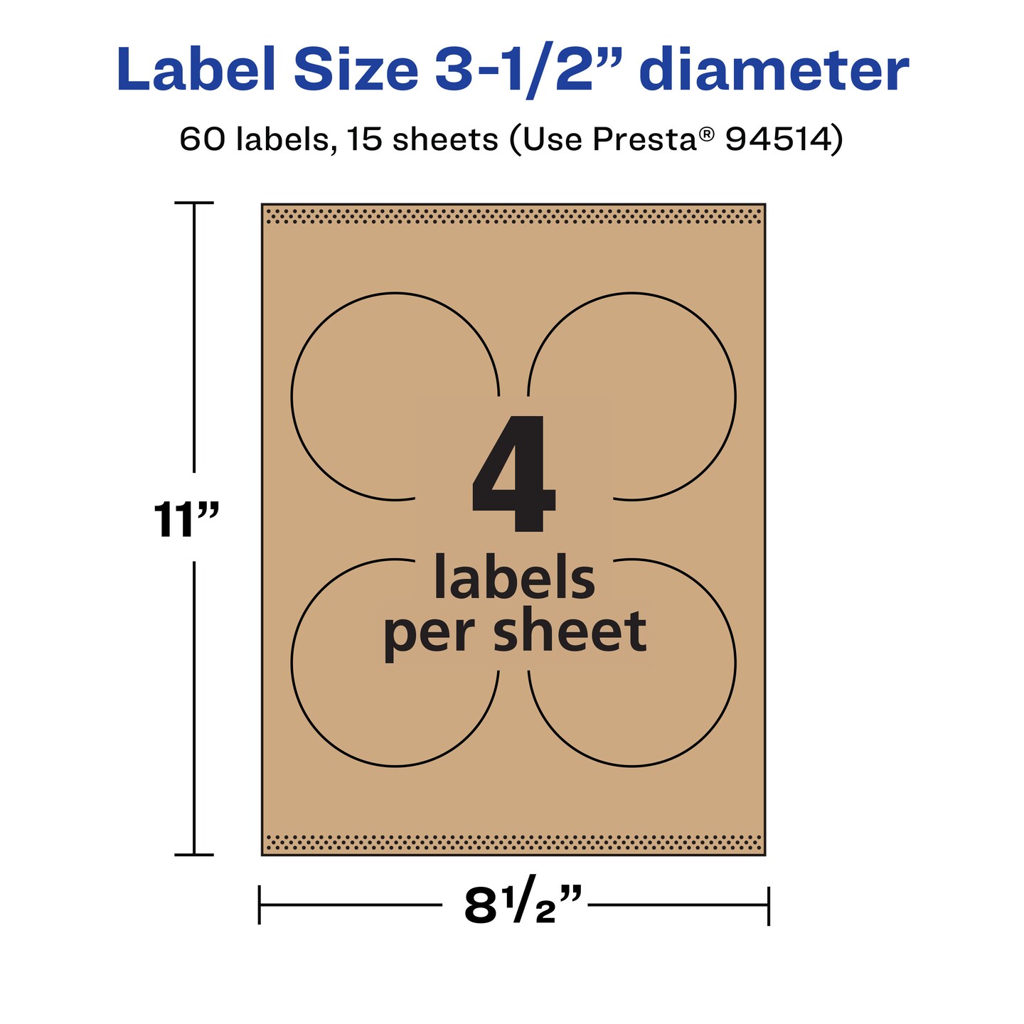Avery Kraft Brown Round Labels with Sure Feed, 3.5" diameter