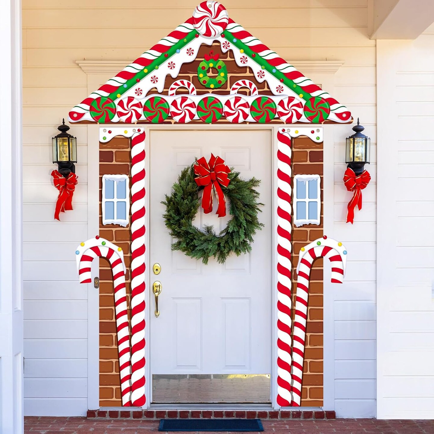 71 Inch 3 Pcs Christmas Door Decorations for Classroom Gingerbread Party Porch Banner(Red-white-brown)78.74 x 9.84 x 0.03 inches