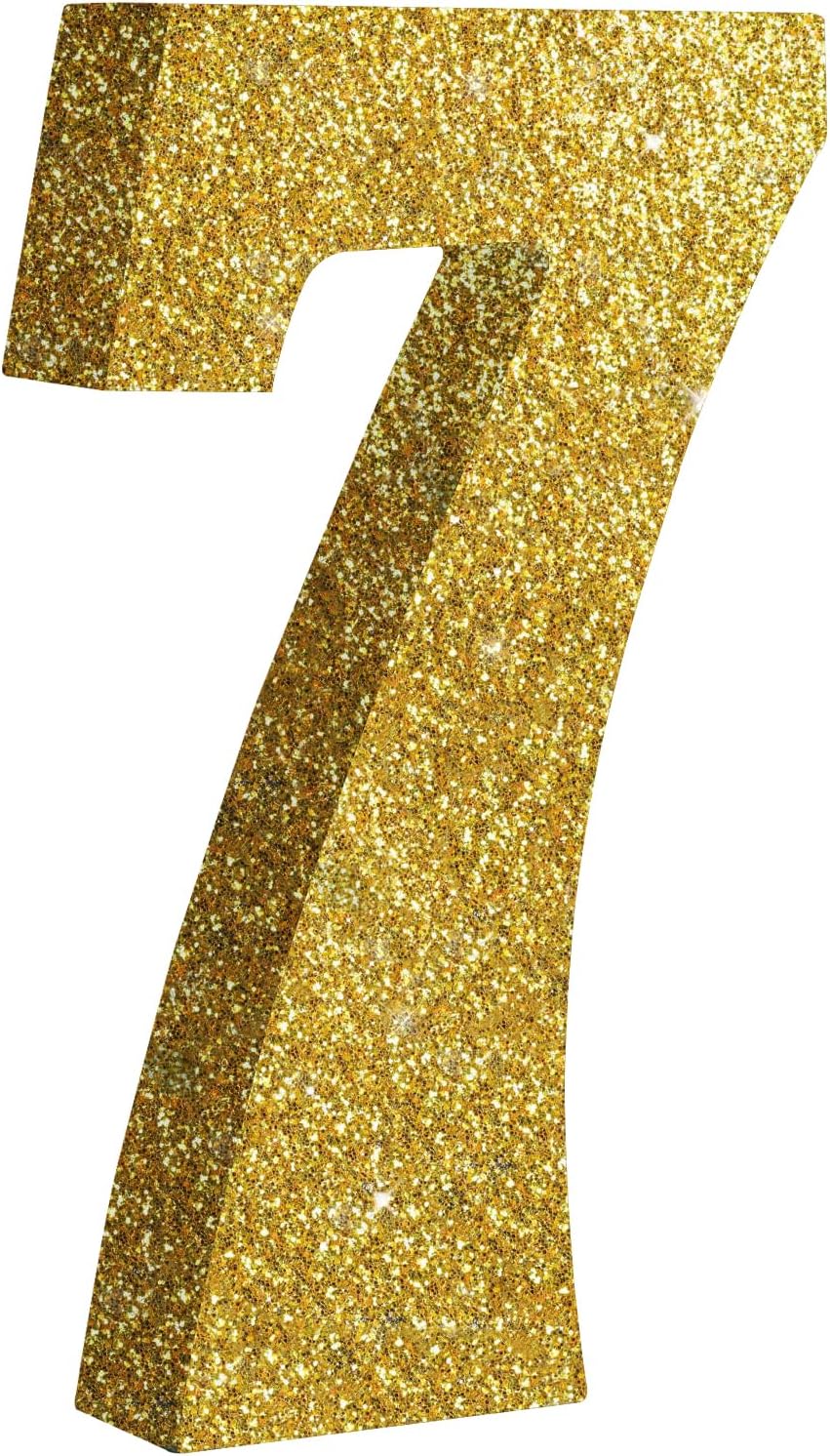 7.8 Inch Gold Glitter Number 7 Wooden Table Centerpieces (1 Pack)