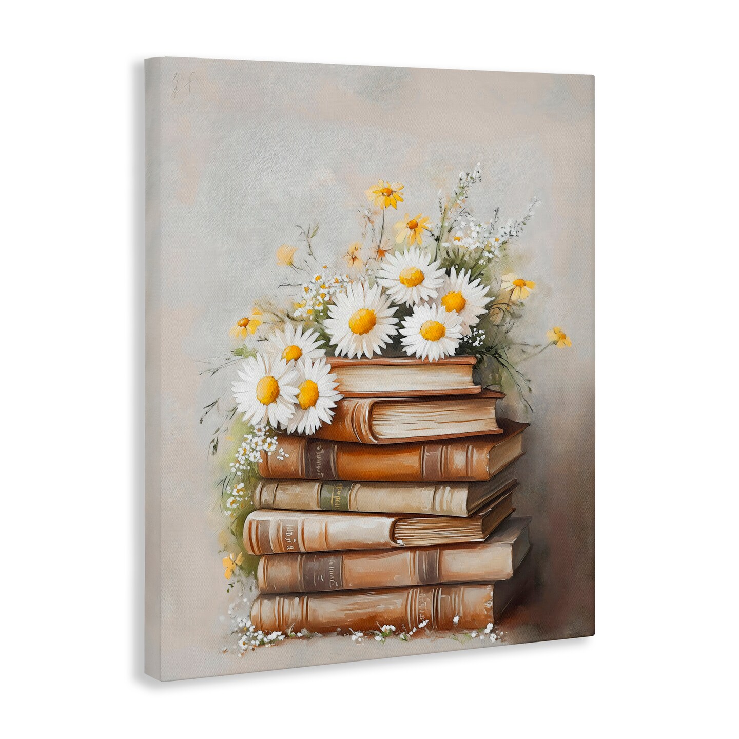 Stupell Industries Book Stack with Daisies Canvas Wall Art, design by Arlington Prints