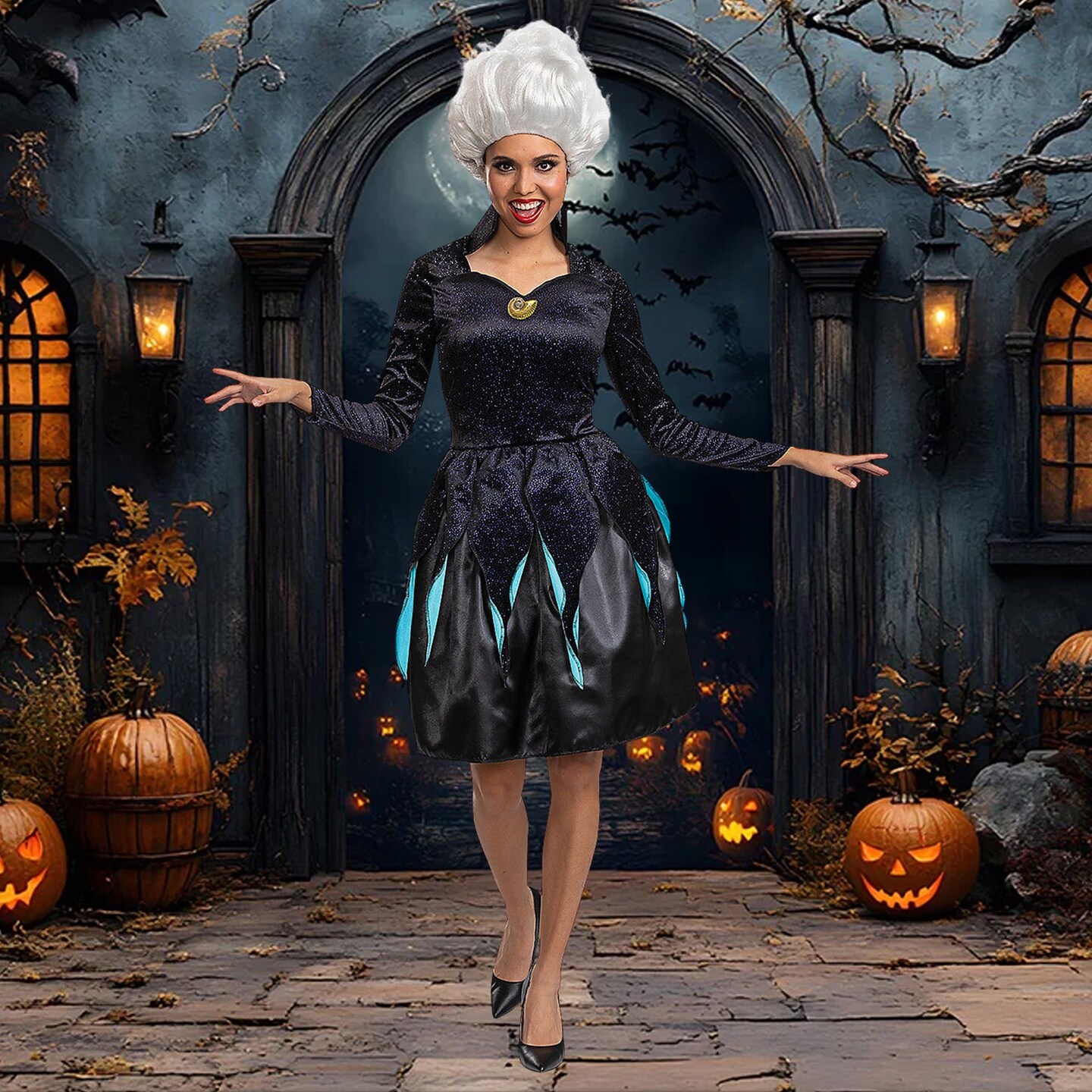 Women&#x27;s Classic Little Mermaid Ursula Costume Velvet Dress Tentacle Print Extra Large
