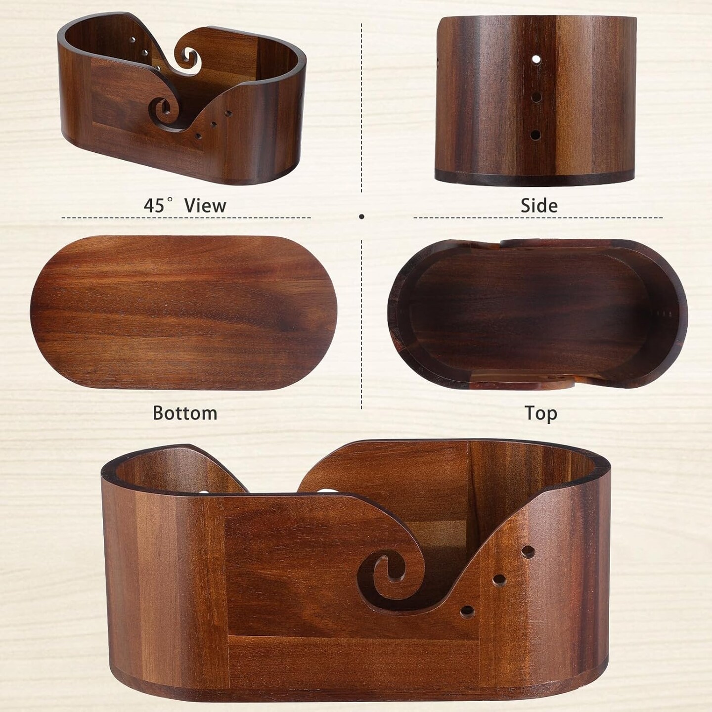 Large Oval Crochet Yarn Bowl, Wooden Storage Yarn Bowls for Crocheting