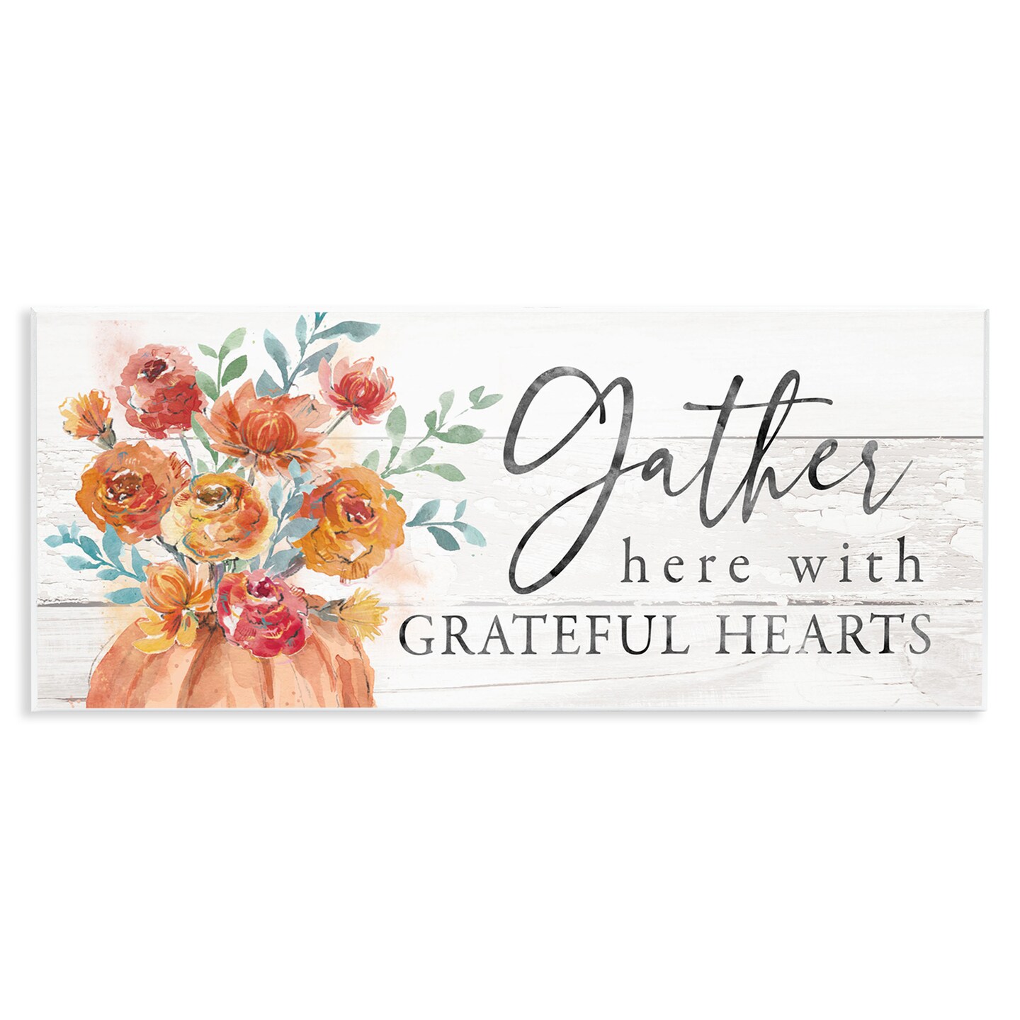 Gather Grateful Hearts Seasonal Harvest Rustic Phrase Wall Plaque Art