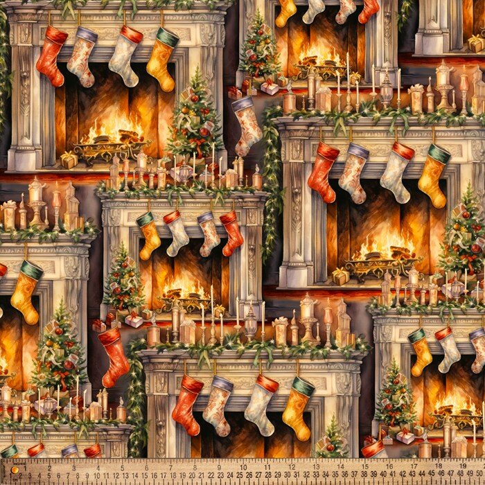 The Night Before Christmas Stockings Cotton Fabric By The Yard | By The Yard | Sewing and Crafting | 44 inches wide