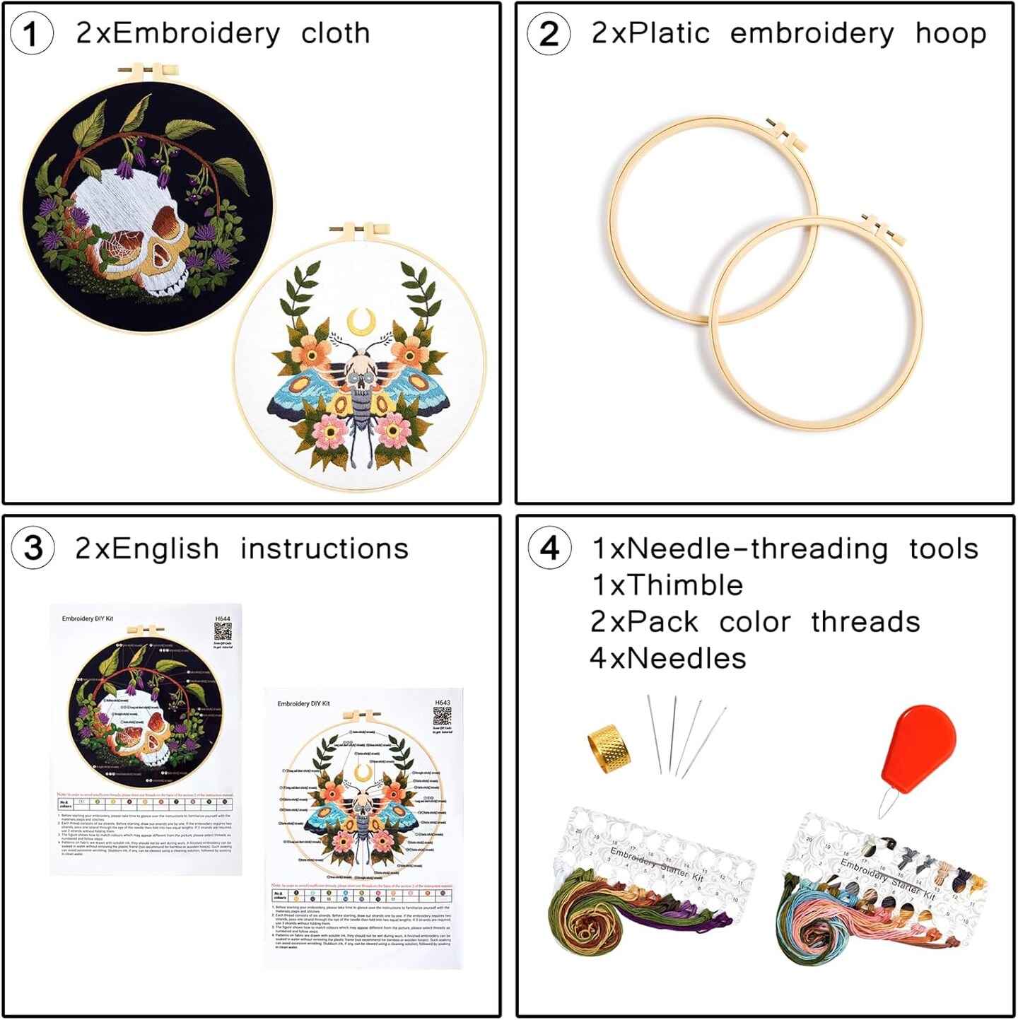 Gothic Skull Embroidery Starter Kits for Beginners Adults, Halloween Stamped Cross Stitch Kit for Beginners Adults