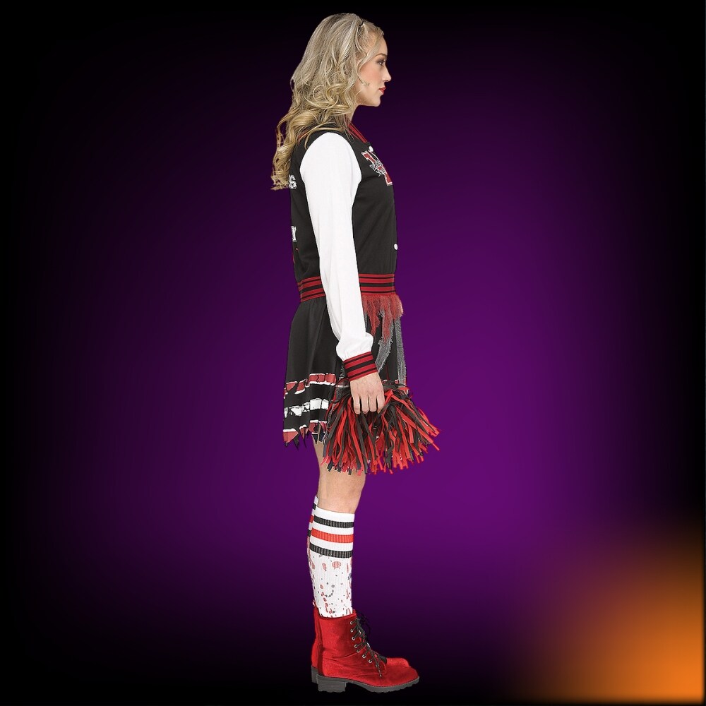 Scream for the Team Cheerleader Costume Adult Medium Large Halloween Varsity Dress Ghost Face Socks Pom Poms
