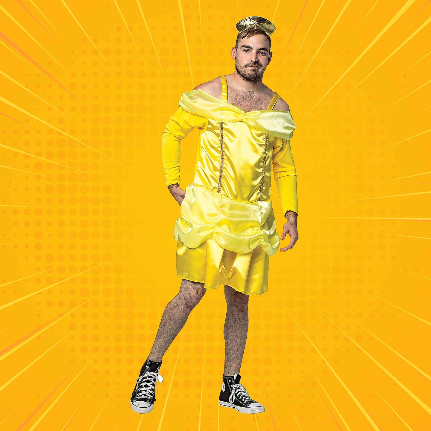 Men&#x2019;s Beauty Is A Beast Funny Gold Dress &#x26; Crown Halloween Costume