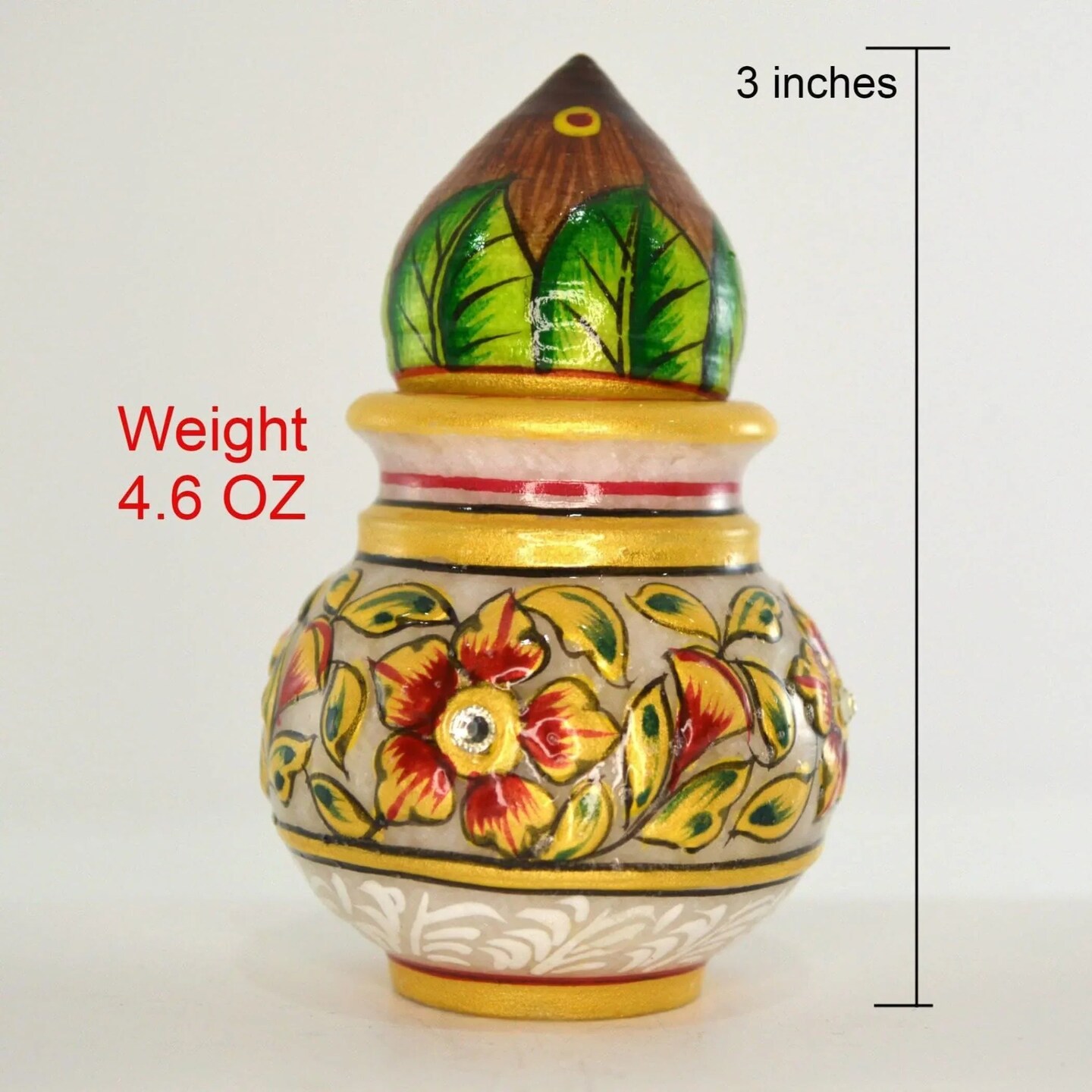 White Marble Kalash Indian Mini Mangal Kalash Decorated Coconut for Wedding Shagun Decorative Nariyal for Wedding Pooja Indian Festival Housewarming Gifts (3 Inches)