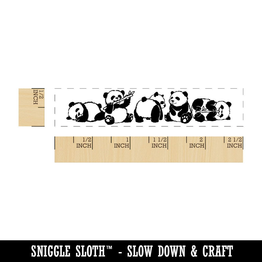 Cute Baby Panda Bear Cubs Eating and Sleeping Rectangle Rubber Stamp for Stamping Crafting
