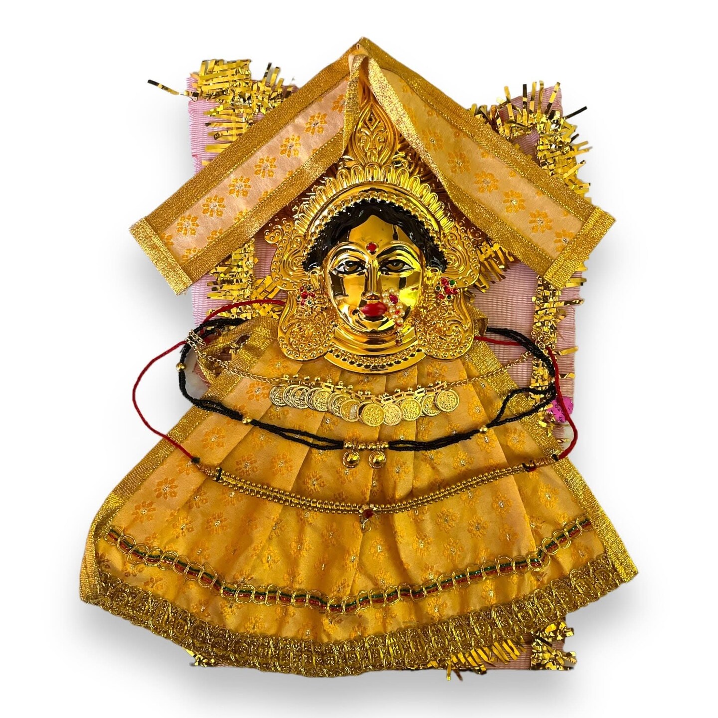 Vara Lakshmi Goddess Face Set Devi Mata Mukhota Face Idol with Dress Jewelry for Varalaxmi Vratam Navaratri Margashirsha Vratha Pooja Hindu Religious Temple Mandir - Mahalaxmi Goddess Face
