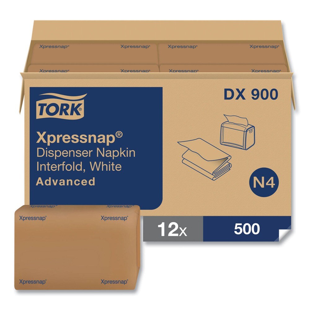 Tork 1-Ply Bag-Pack 13 in. x 8.5 in. Xpressnap Interfold Dispenser Napkins - White (6000/Carton)