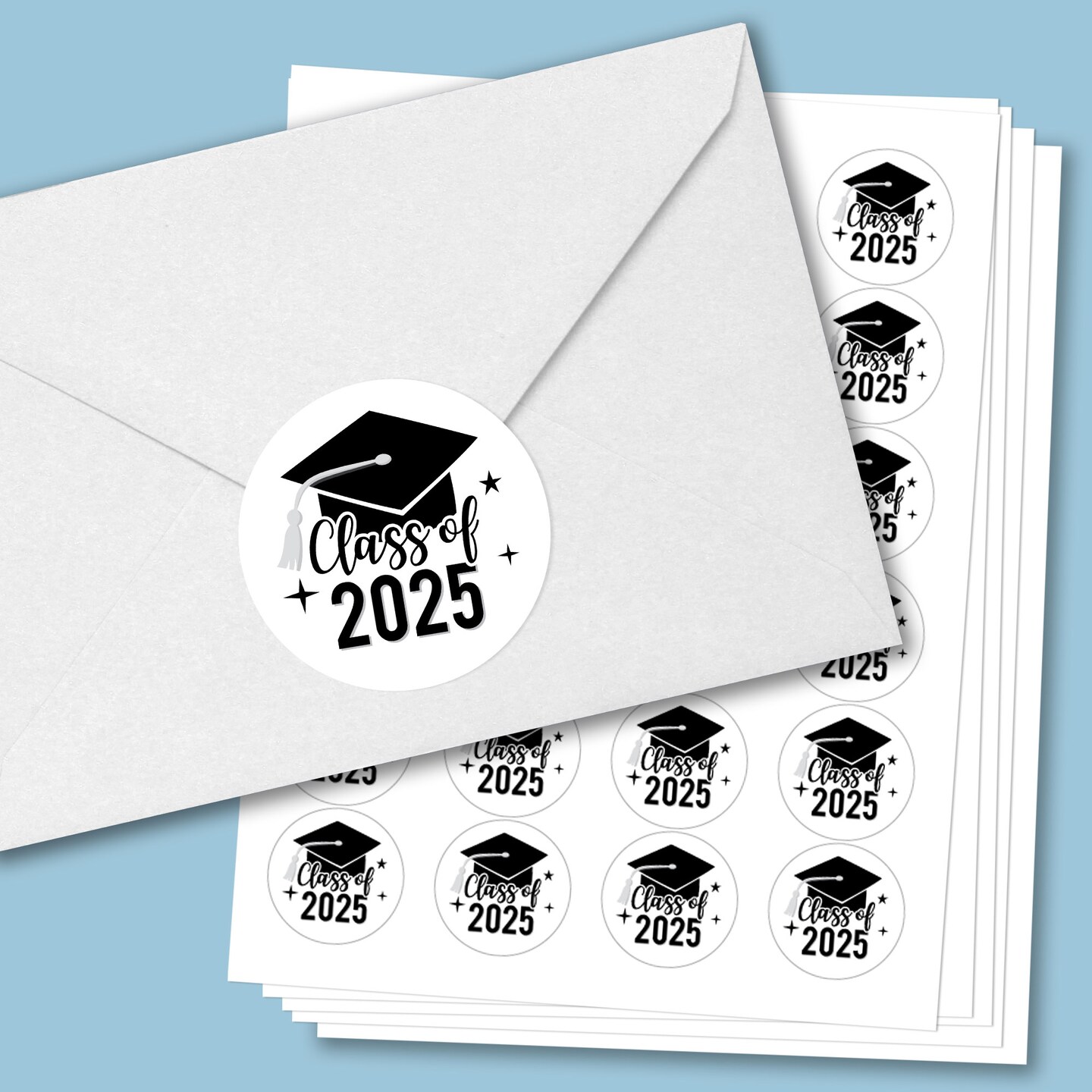 Big Dot of Happiness Class of 2025 Black &#x26; White Party Grad Envelope Seal Stickers, Round Circle Stickers Seal, Graduation Envelope Seals - 120 Count