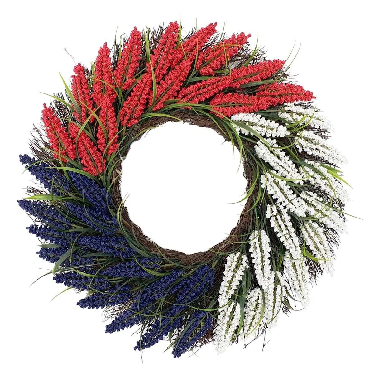 22&#x22; Patriotic Red, White &#x26; Blue Wreath &#x2013; Americana Floral Door Decor for 4th of July
