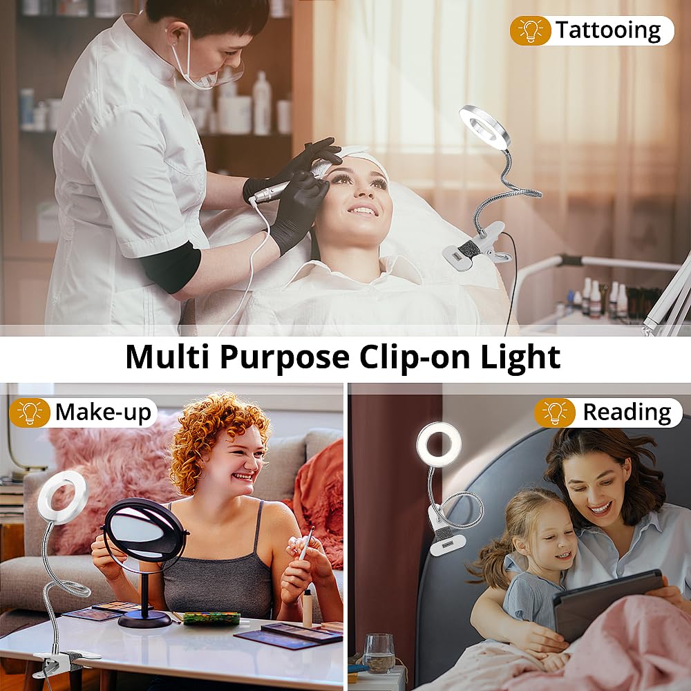 Skymore Clip on Light -3 Color Modes&#x26;10 Brightness LED Reading Desk Light with Clamp Flexible Gooseneck Book Light for Kids&#x27; Bedtime Reading, Zoom Meetings, Clip on Table, Headboard, Dorm&#x26;Office Use
