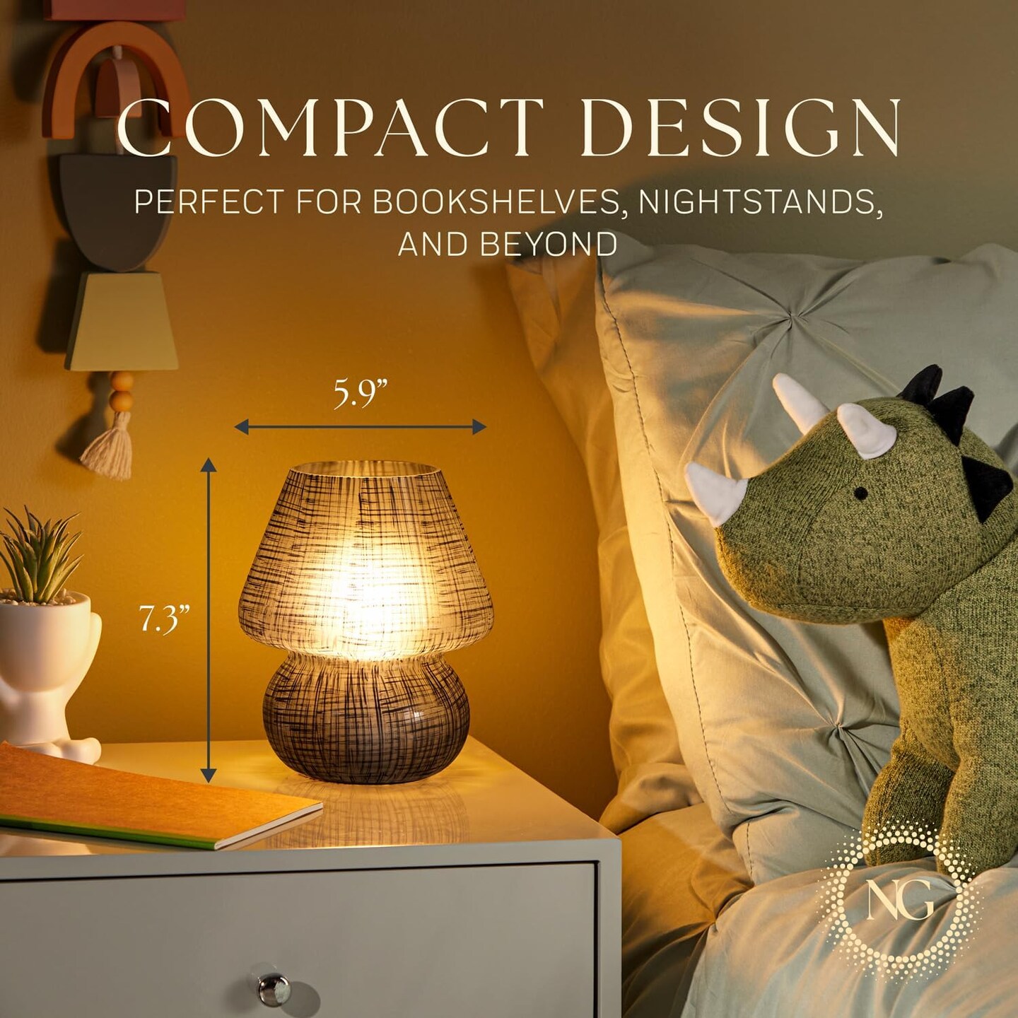 Next Glow Mushroom Lamp &#x2013; Retro Funky Mushroom Black Table Lamp, Dimmable LED, E26 Socket 120v