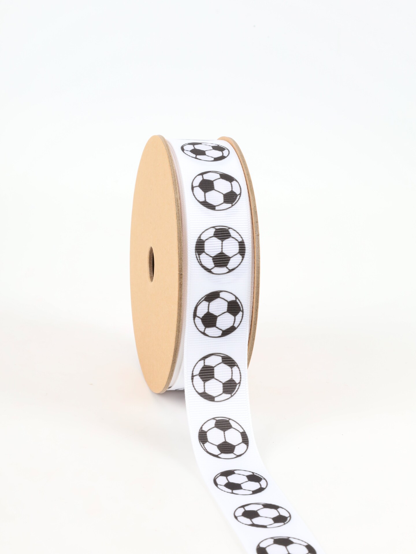 LaRibbons 1" Printed Grosgrain Ribbon | Soccer Balls on White | 25 Yard Roll