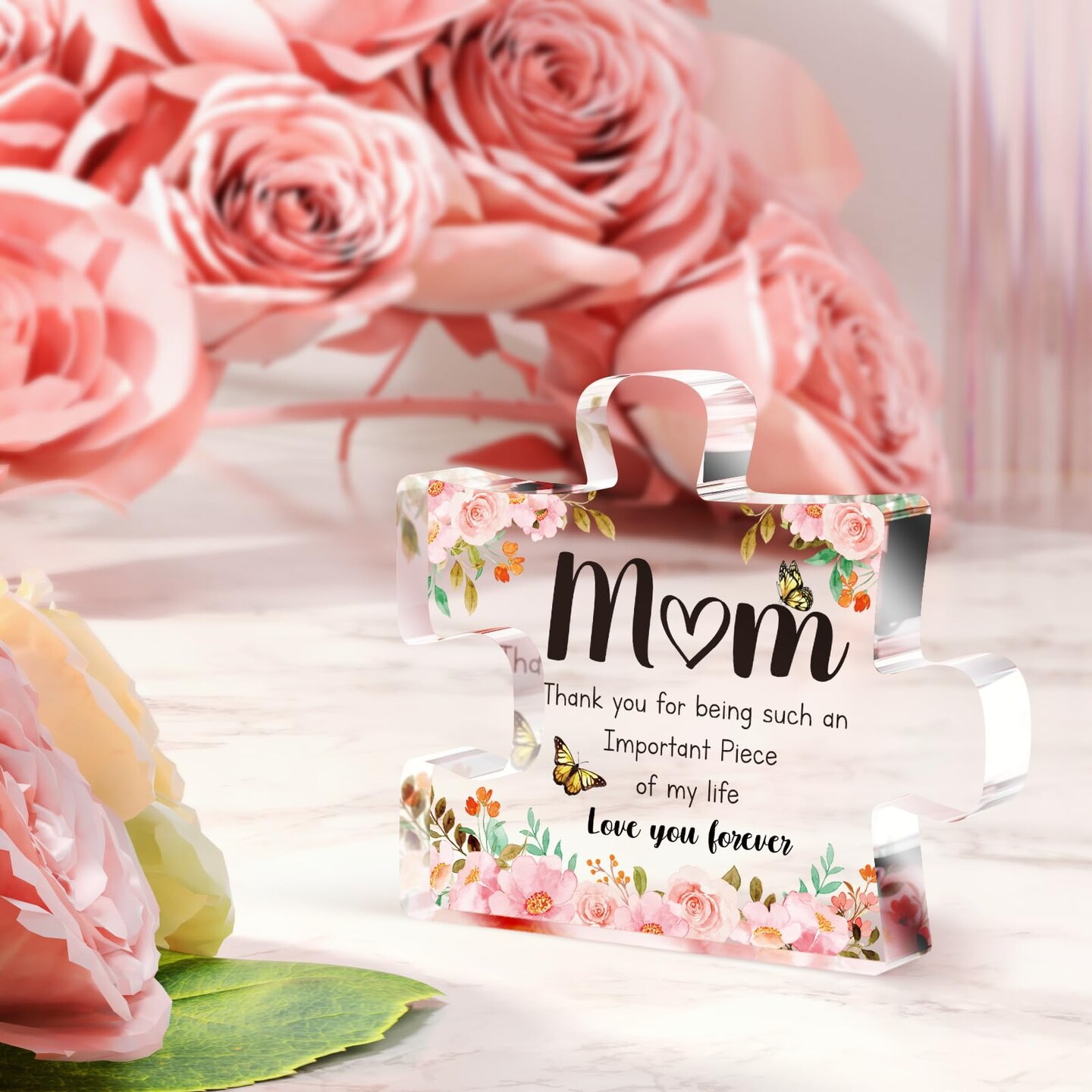 Mothers Day Gifts for Mom - Delicate Mom Birthday Gifts from Daughter Son - Engraved Acrylic Block Puzzle Piece 3.9 x 3.3 inch - Mothers Day Christmas Birthday Gifts for Mom, Ideas