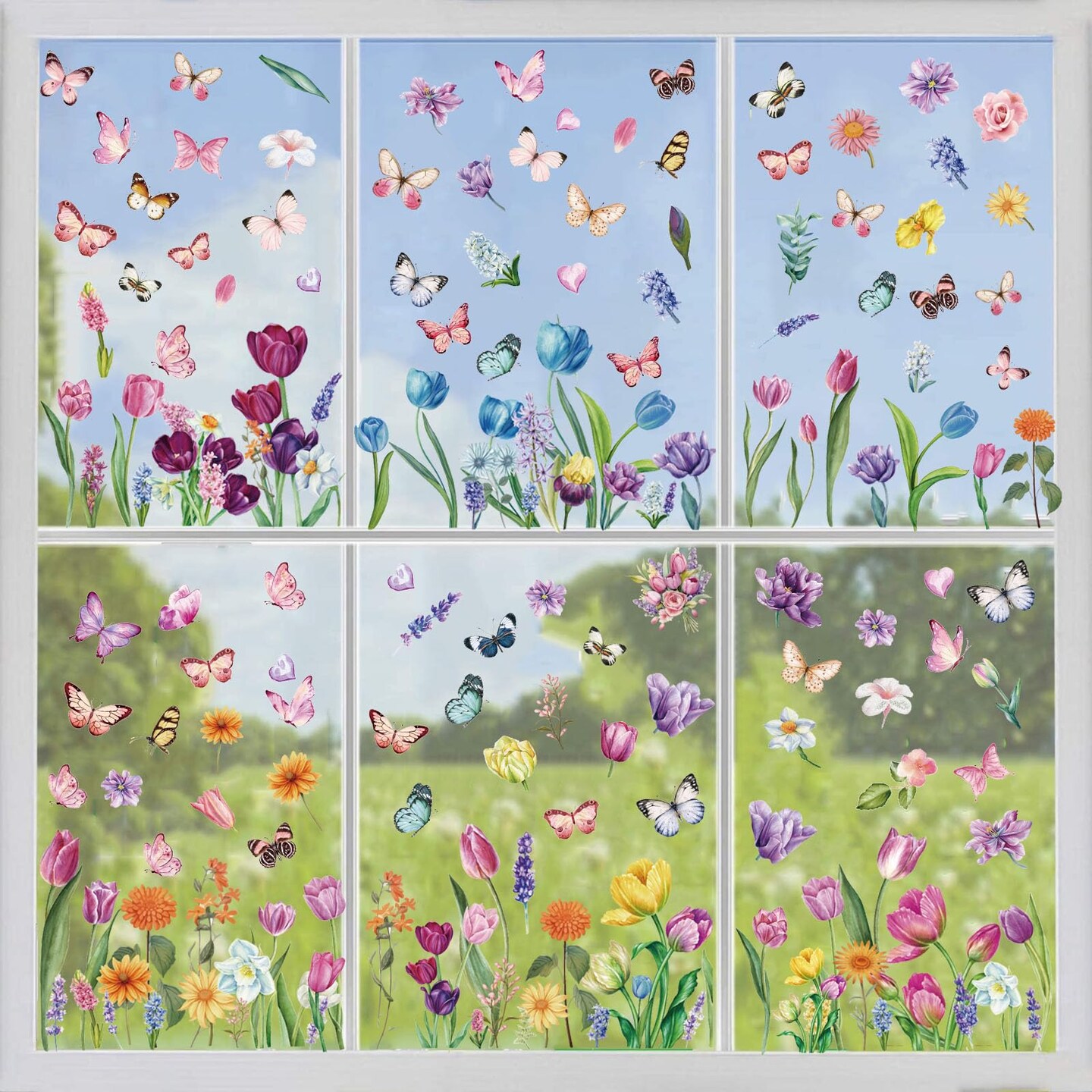 Spring Flower Window clings Decorations Window Decals Stickers for Office Home