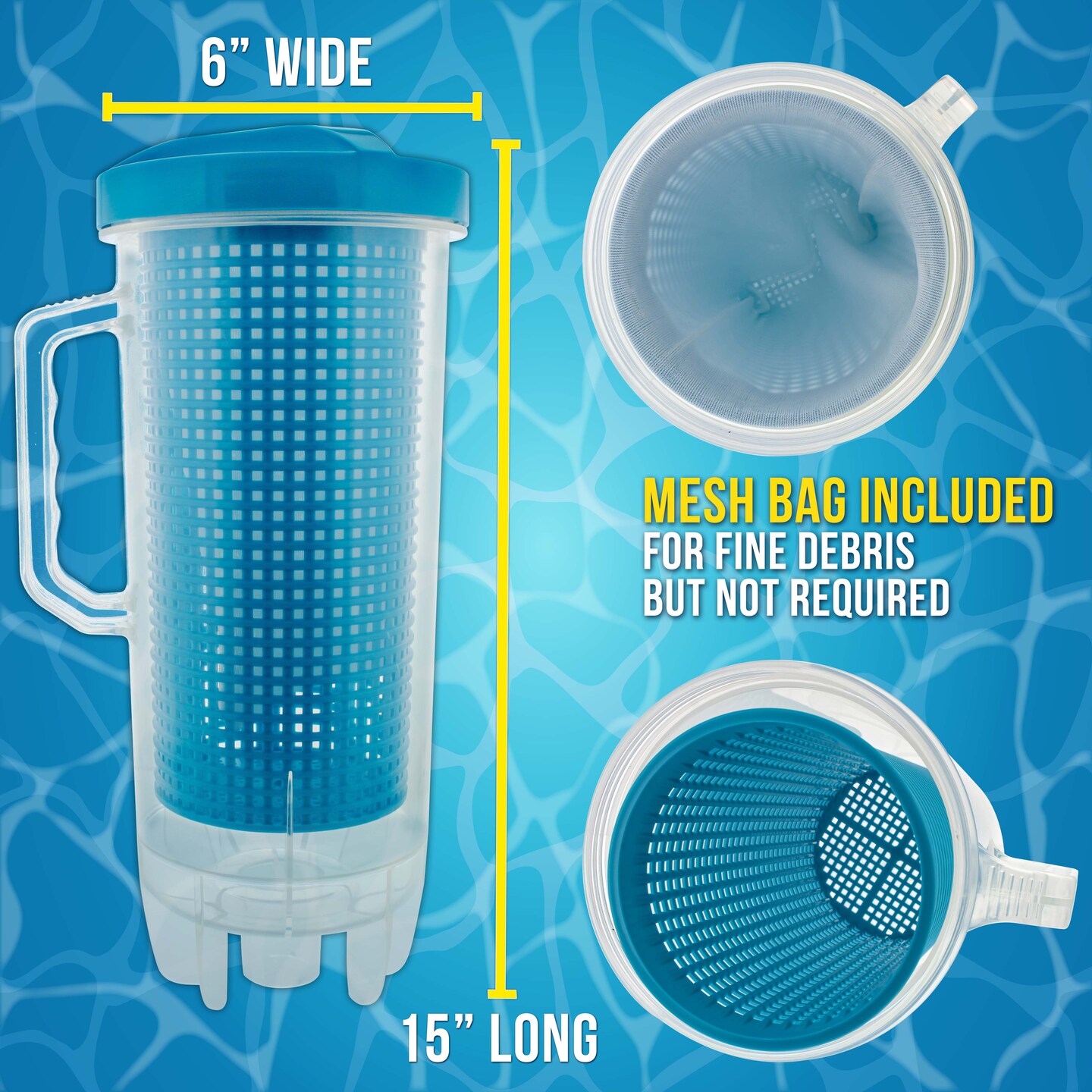 U.S. Pool Supply&#xAE; In-line Pool Leaf Canister with Large Plastic Mesh Basket &#x26; Mesh Bag - Fits 1-1/2&#x201D; Pool Cleaner Vacuum Hose Sections - Skims Leaves, Prevents Clogging