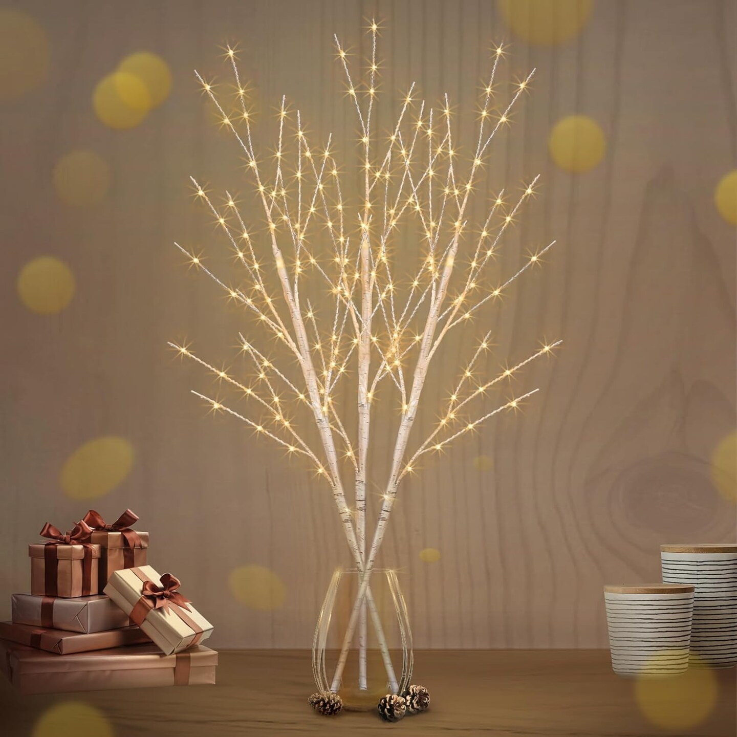 Lighted White Birch Branches with Timer 33IN 180 LED Twig Birch Branches for Vase