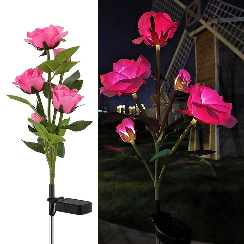 2Pcs Solar Power Rose Flower Garden Stake Outdoor Lamp Yard LED Lights