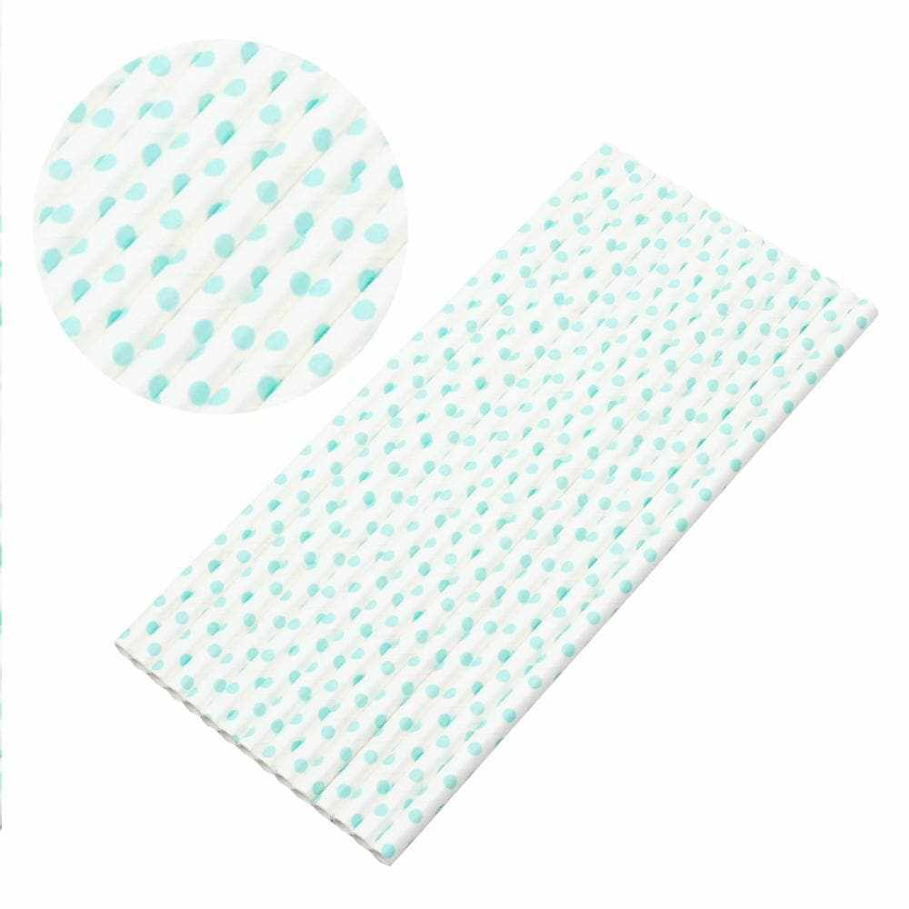 Bakell - White and Baby Blue Polka Dot Cake Pop Party Straws - 24pc