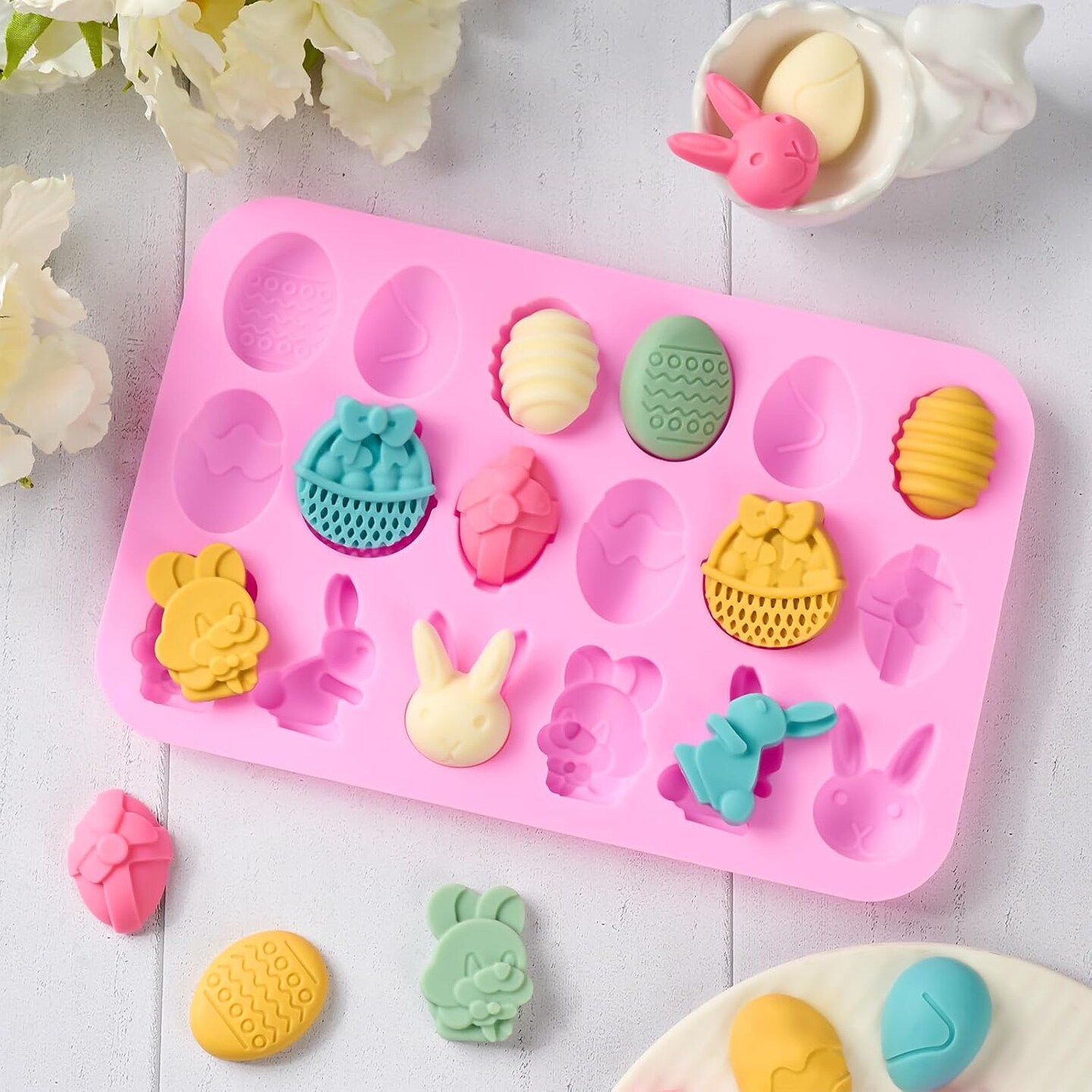 Easter Silicone Chocolate Molds, 4 Packs Egg Rabbit Bunny Shaped Candy Mold Non Stick Baking Pan for DIY Chocolate, Fondant, Gummy, Jelly, Hot Chocolate Bomb, Cake Topper