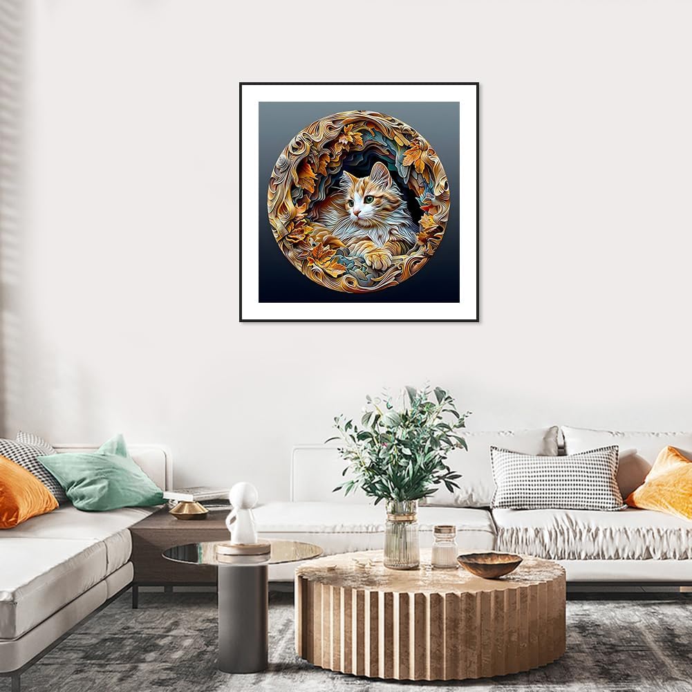 Diamond Painting Kits for Adults Cat, 5D DIY Diamond Art Kits for Beginners Round Full Drill Diamond
