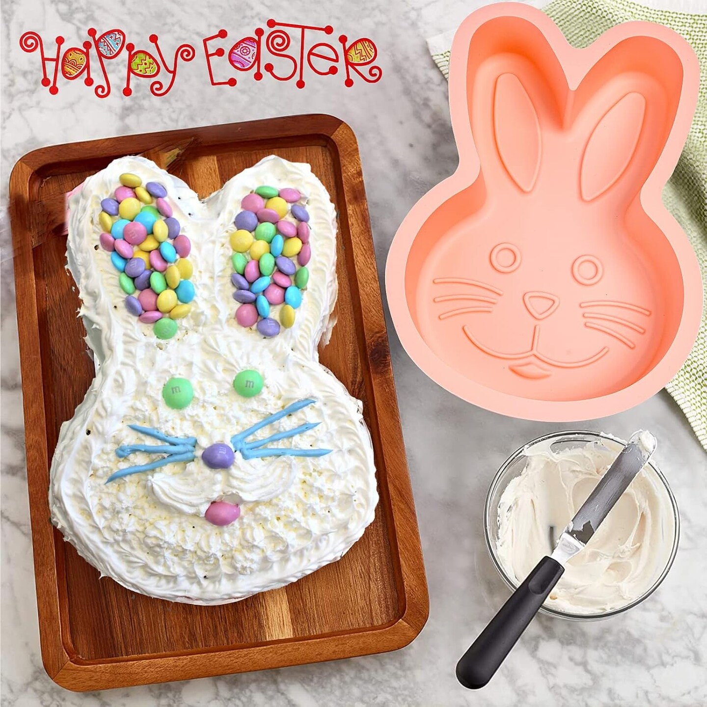 Bunny Mold 2 Pack Silicone Bunny Cake Pan, Children&#x27;s Day Rabbit Cake Baking Pan Large Breakable Bunny Chocolate Molds Cute Silicone Cake Trays for Baby Shower Birthday