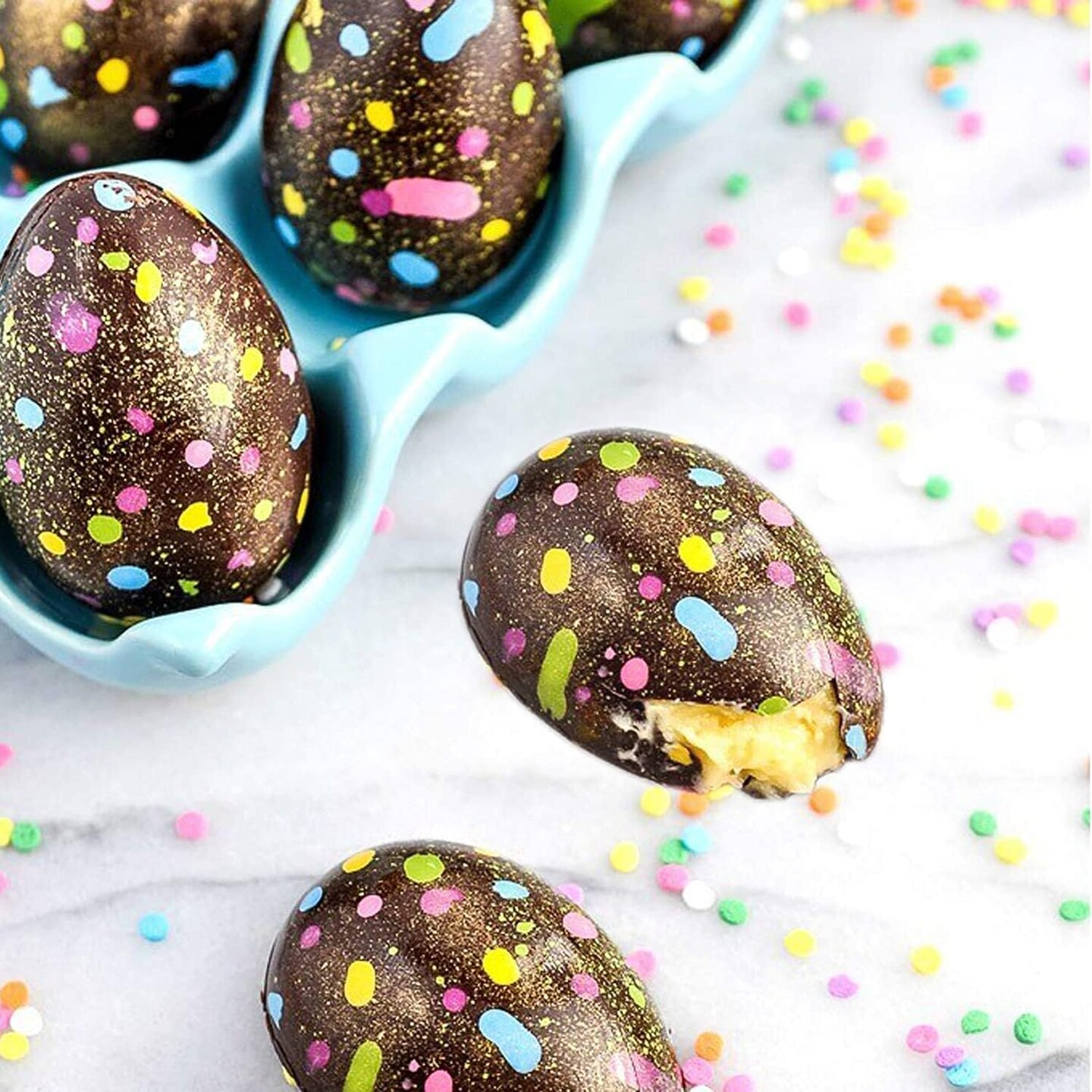 8 Cavity Easter Eggs Silicone Mold, Half Egg Mold Chocolate Mold with 7 Cake Brushes for Easter Cake Decorating Home Kitchen DIY Baking,Candy,Soap, Bath Bomb,Candle Wax