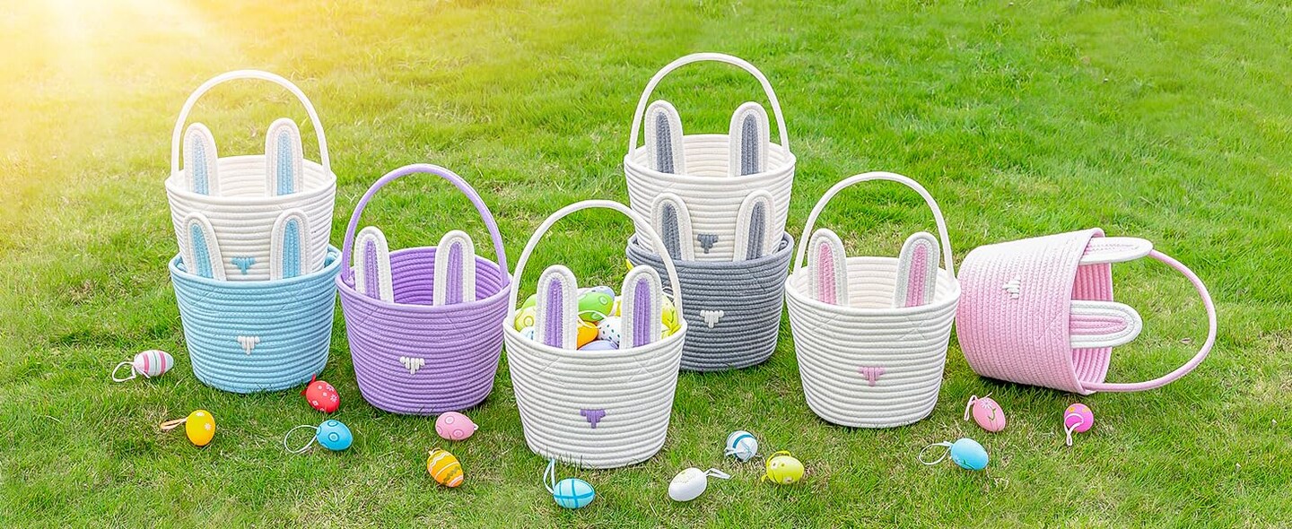 Easter Baskets Empty Kids Easter Hunt Basket,Soft Skin-Friendly Baby First Easter Basket Handwoven Easter Bunny Basket Storage Easter Eggs Easter Decor