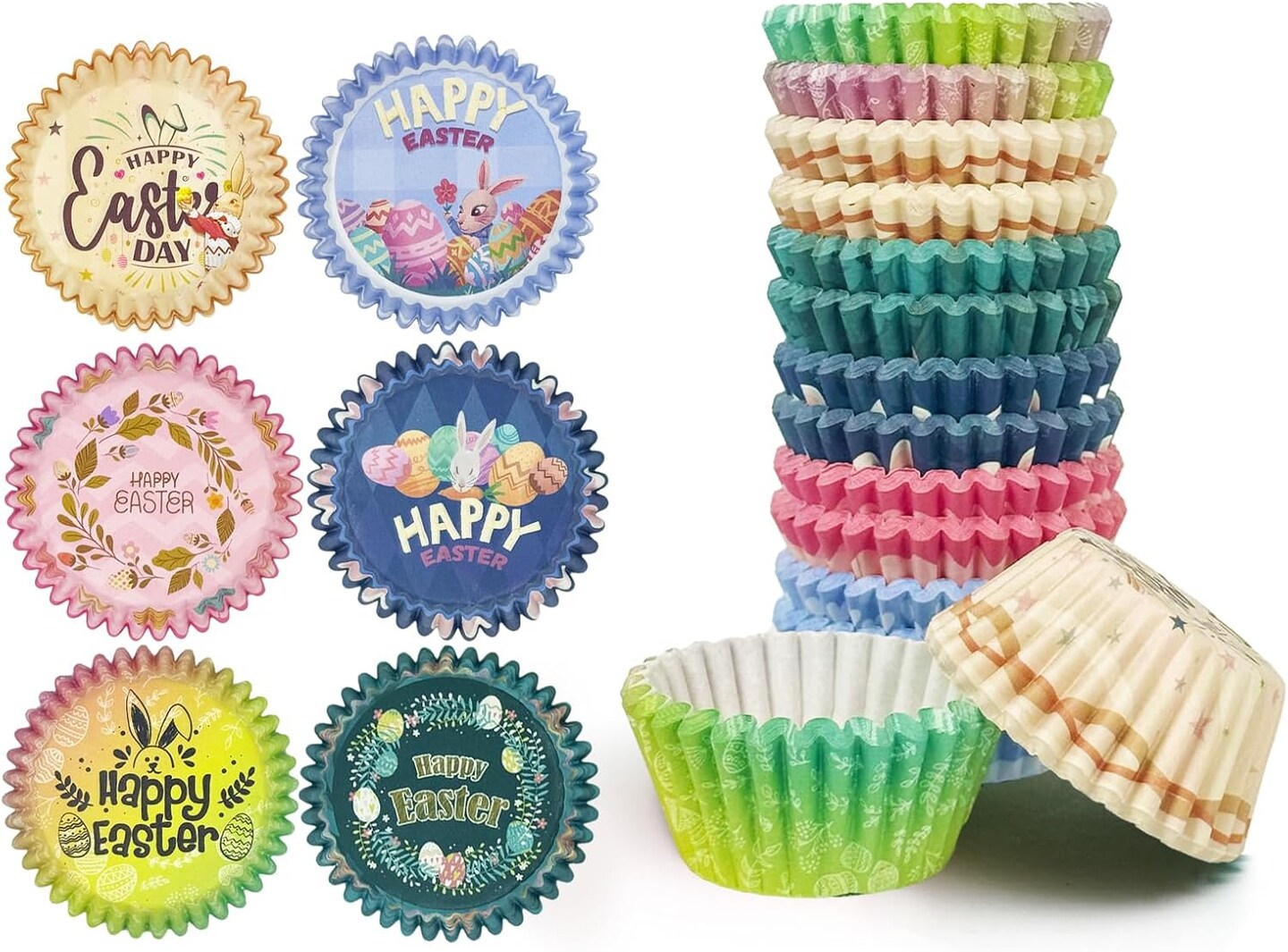 Easter 300PCS Mini Cupcake Liners Cupcake Cups 6 Designs Gradient Cupcake Papers Baking Cups Cupcake Wrappers (Small Size)