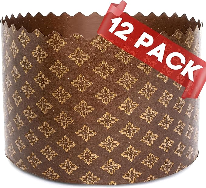 25 oz Easter Bread Forms Paska Mold Kulich |12 pcs| Easter Bread Paper Mold - Large Panettone Paper Mold - Brown Panettone Paper Baking Molds Universal - Brown Design W 5.9 x H 3.95-In