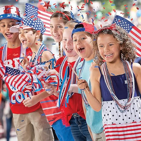 4E&#x27;s Novelty 72 PackNecklace Necklace&#x2013; Red White and Blue Necklace for 4th of July Accessories