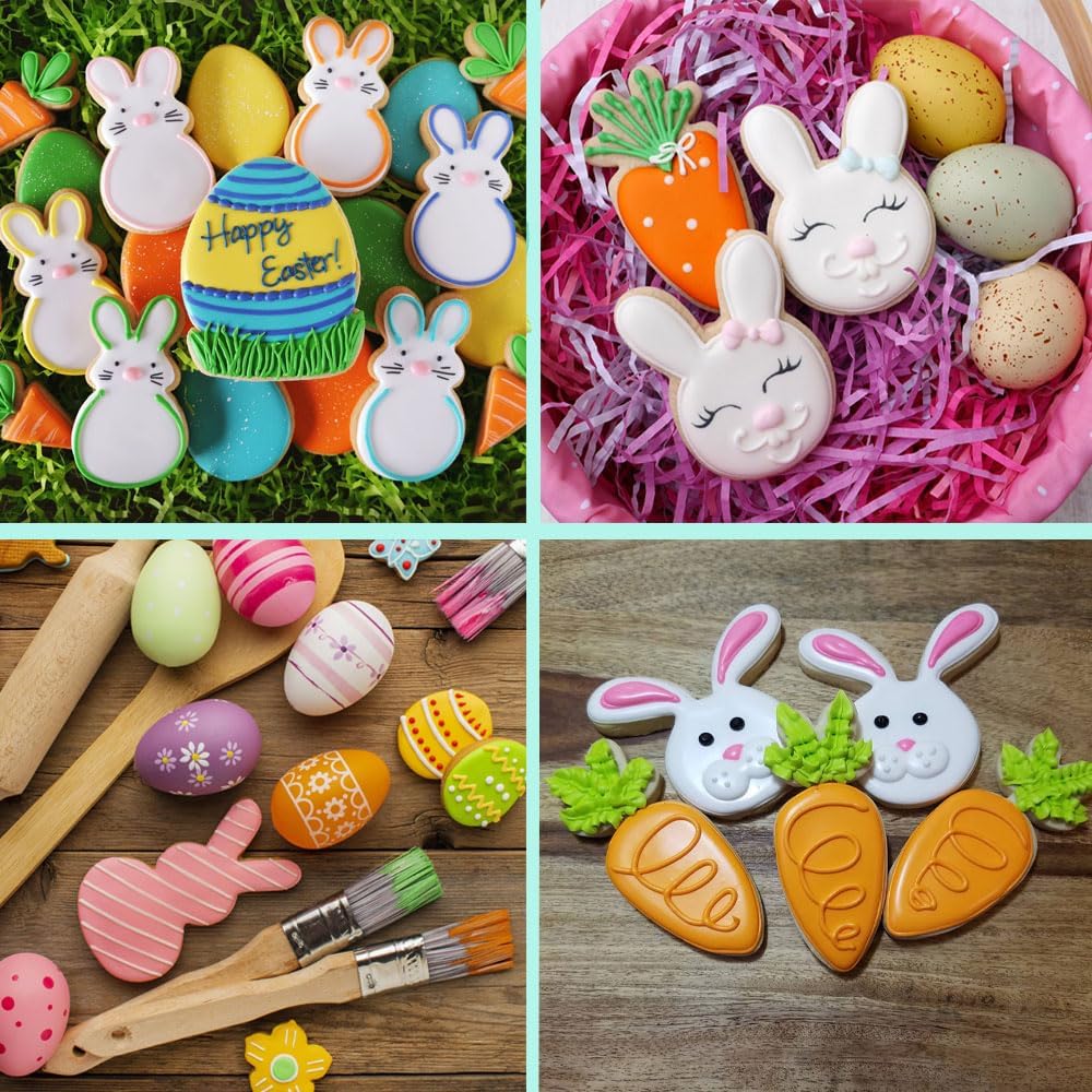 Easter Cookie Cutters Set, 5 Pcs Easter Bunny, Egg, Rabbit, Chick, Carrot Stainless Steel Biscuit Cutters for Easter Biscuits
