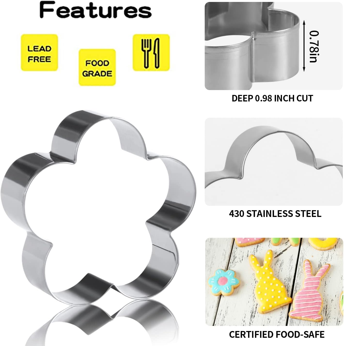 Easter Cookie Cutters, 7 Pcs Stainless Steel Cutters Set, Bunny Egg Chick Carrot Flower Butterfly Shapes Cutters for Baking, Easter Party Supplies